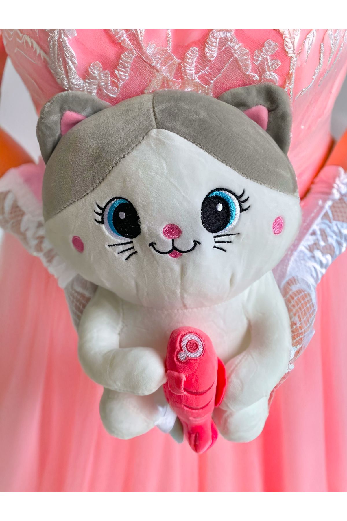 PoppyPlays Balık Tutan Kedicik Peluş Oyuncak Büyük 40CM - Denizci Kedi Pofuduk Hediyem