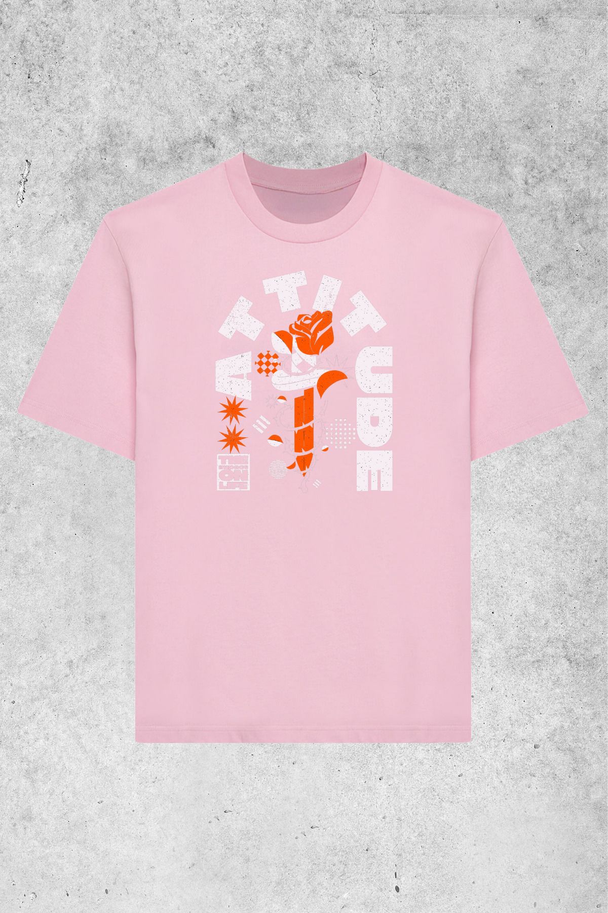 MOLICO Basic unisex sıfır yaka kısa kollu ATTİTUDE baskılı tshirt