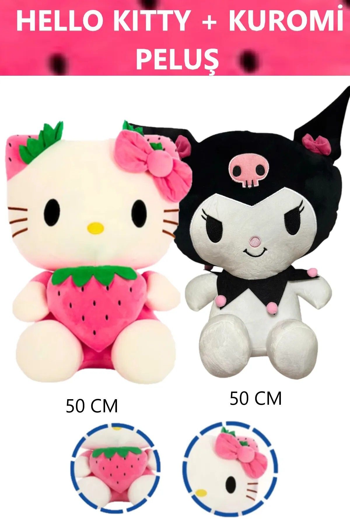 Ailenizin Oyuncakçısı Hellı Kıtty Oyuncak Fiyonklu 50 cm + Kuromi Peluş 50 cm İkili Fırsat Paketi