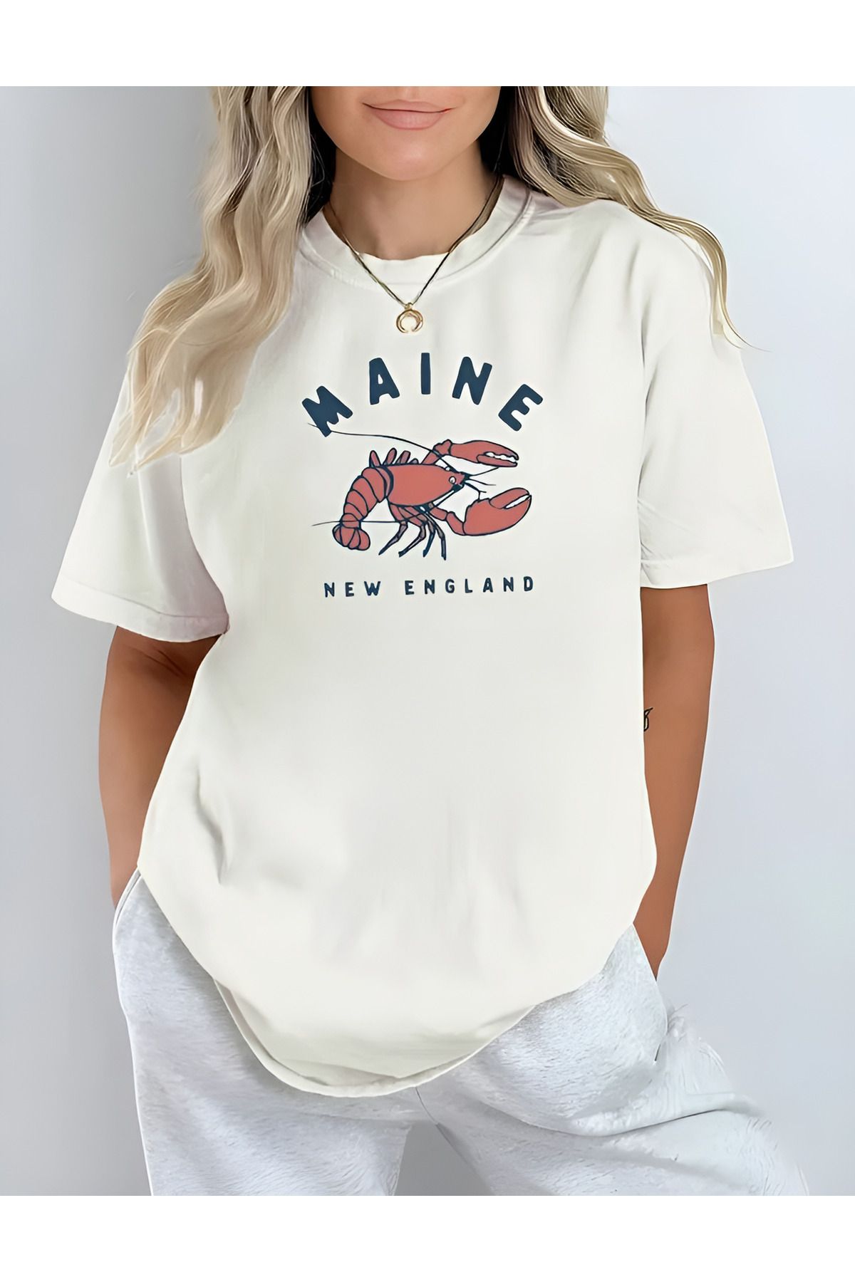 meday Clothing Ocean Serisi Unisex Beyaz Baskılı Organik Pamuk Oversize Kesim T-shirt