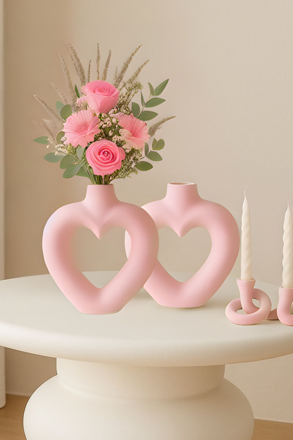 Minima Art Studio Kalp 2’li Bohem 16 cm Vazo Pinterest Pampas Vazosu Dekoratif Salon Aksesuarı Masa Süsü