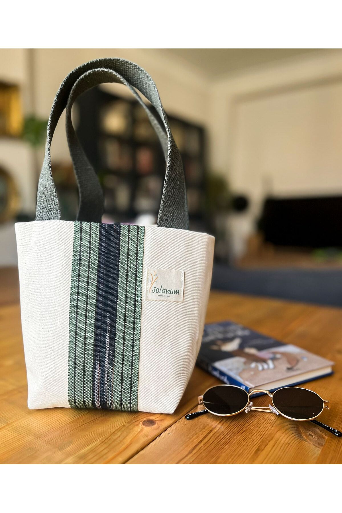 Solanum Kiçi – Kutnu Kumaşlı El Yapımı Küçük Boy Tote (Omuz Askılı Kadın Çantası)