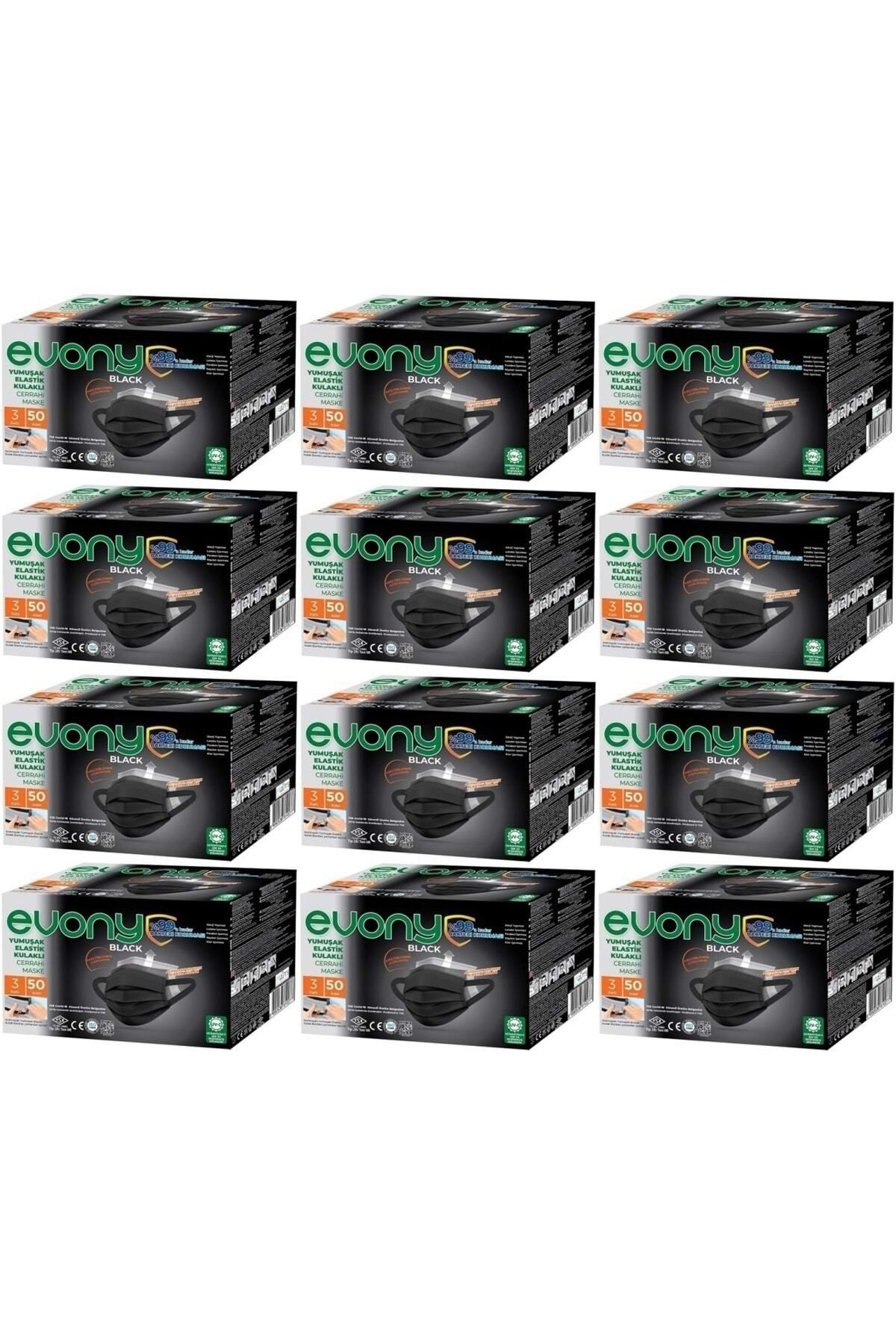 prestij sanal market Evony. 3 Katlı Filtreli Burun Telli Cerrahi Maske 600 Lü Set Siyah/black (yumuşak Elastik Kulaklı)