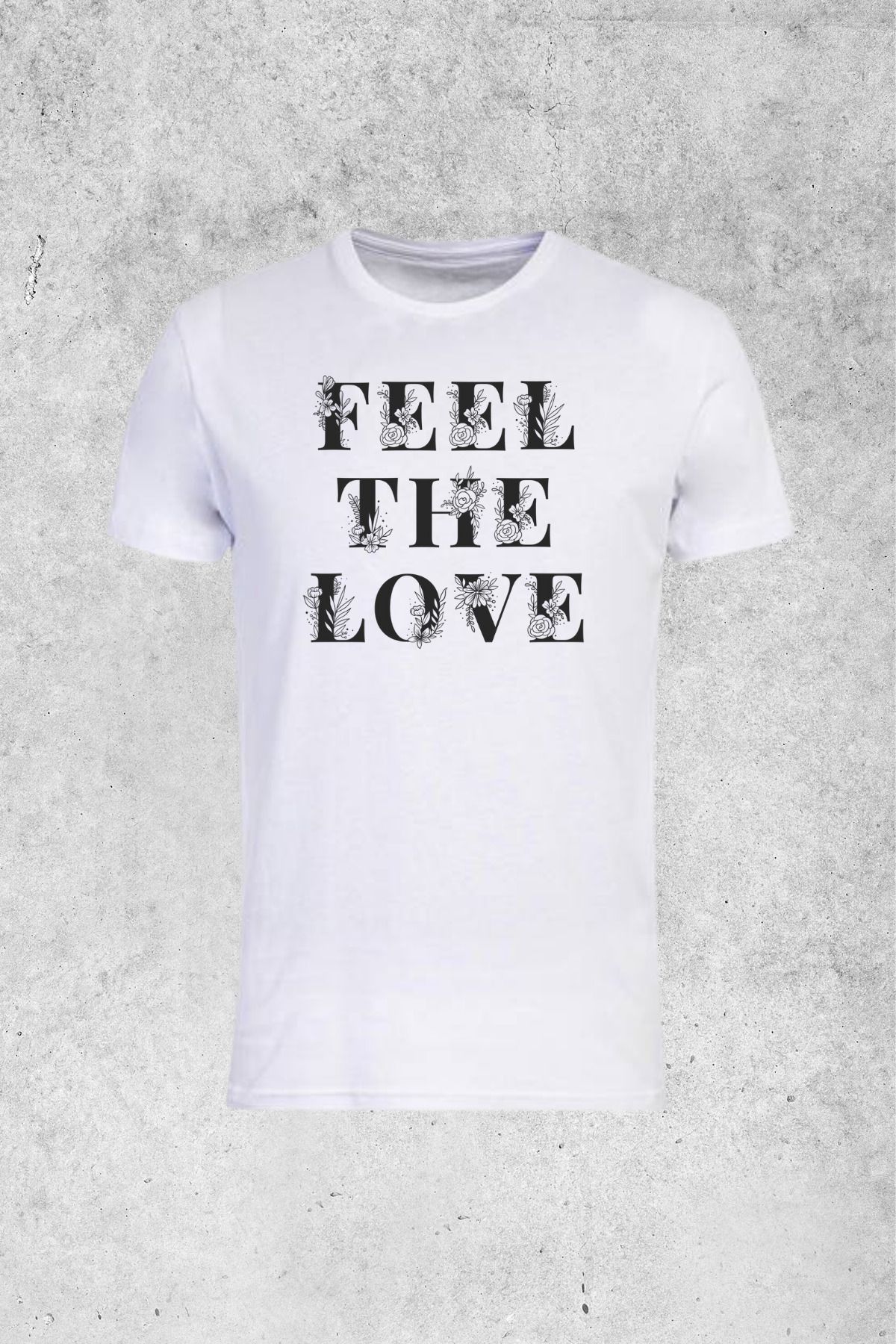 MOLICO Basic unisex sıfır yaka kısa kollu FEEL THE LOVE baskılı Tshirt