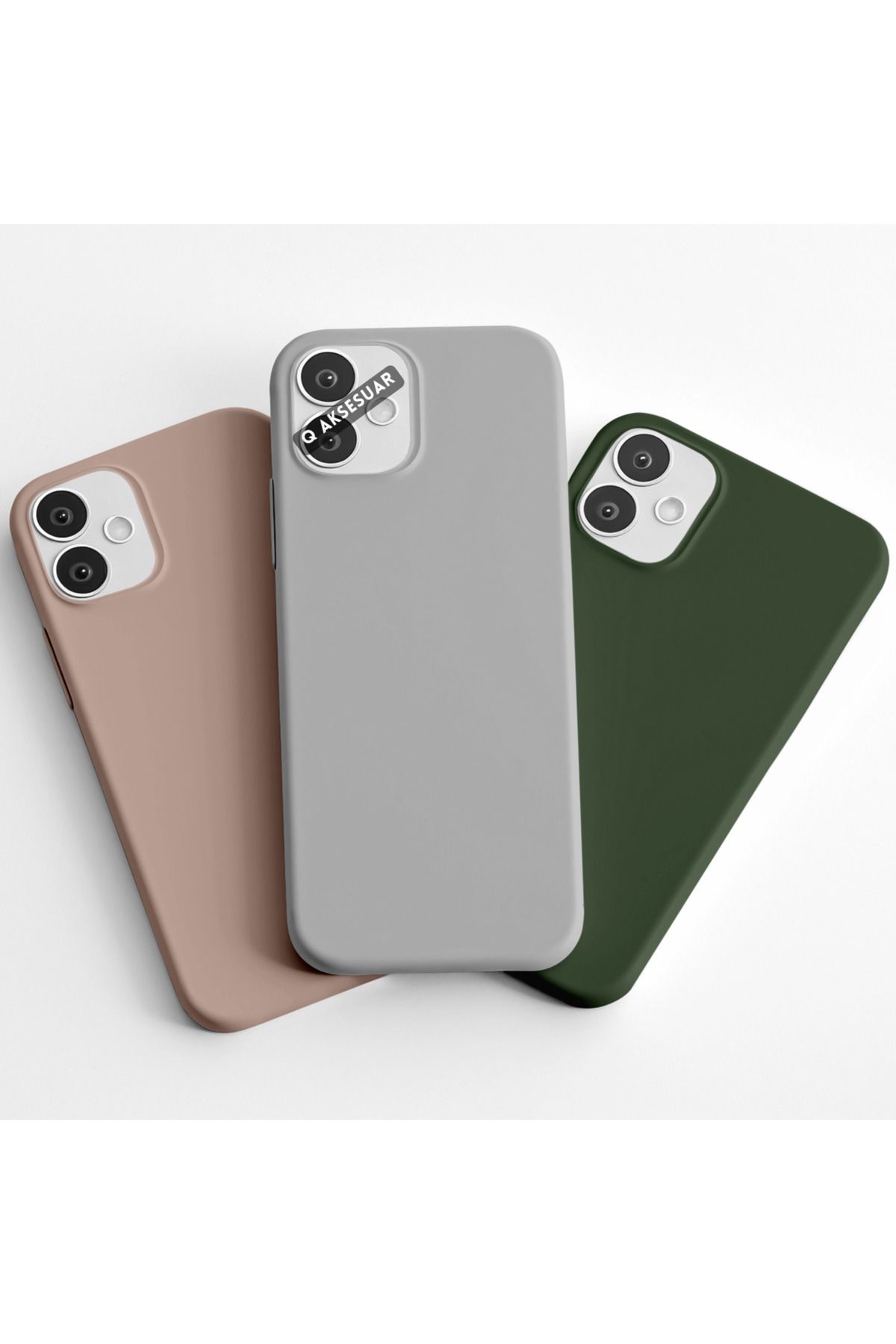 Q Aksesuar İphone XS Max Uyumlu 3'lü Set Basic Telefon Kılıfı Kum Pembe-Gri-Haki