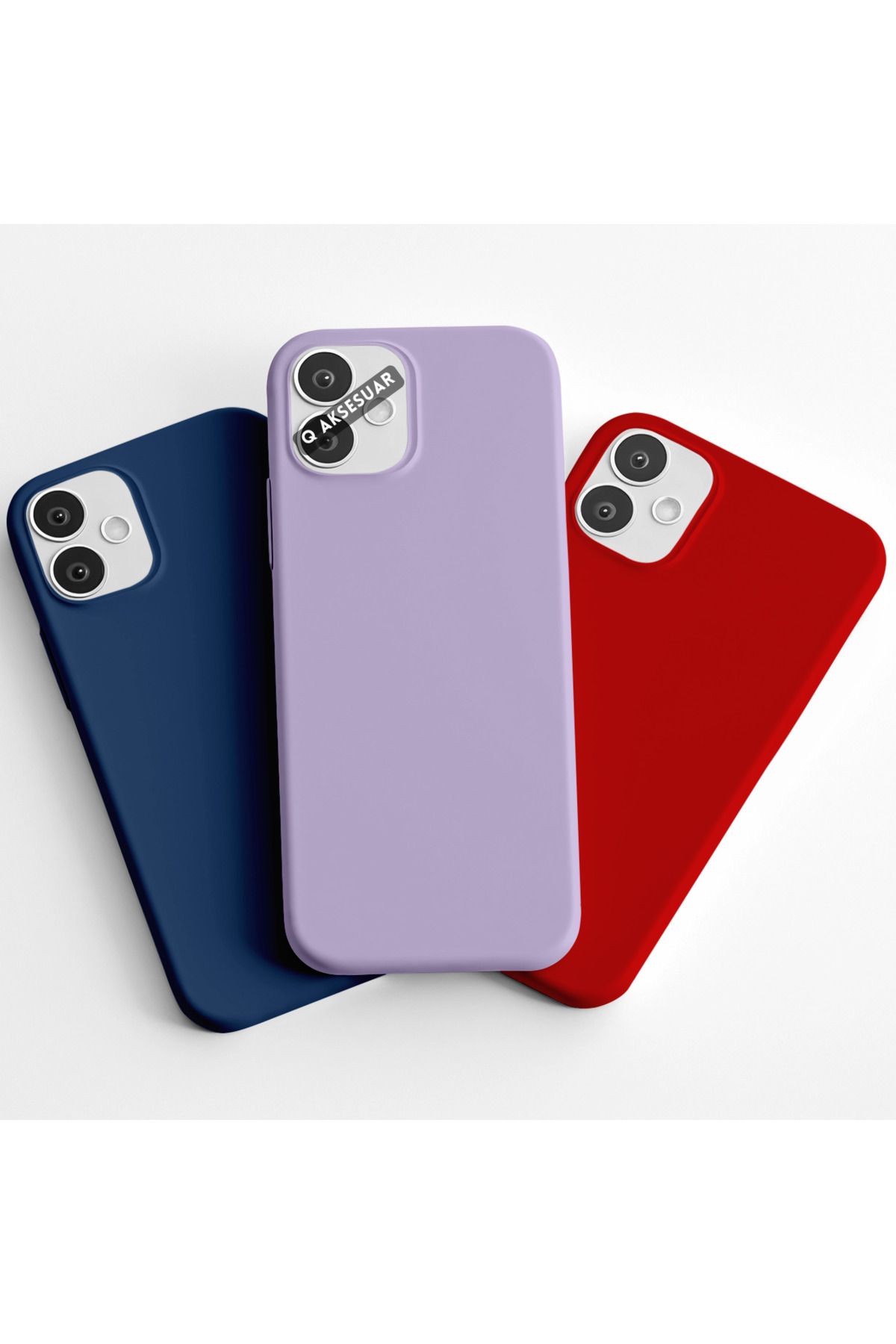 Q Aksesuar İphone 13 Pro Max Uyumlu 3'lü Set Basic Telefon Kılıfı Lacivert-Lila-Kırmızı