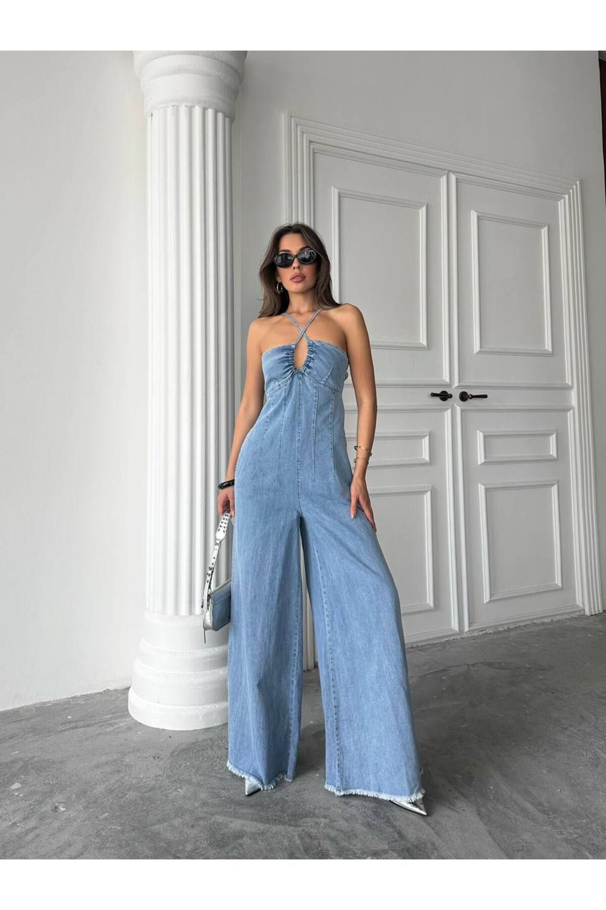 MAXMOOR Kadın Mavi Denim Özel Tasarım Tulum