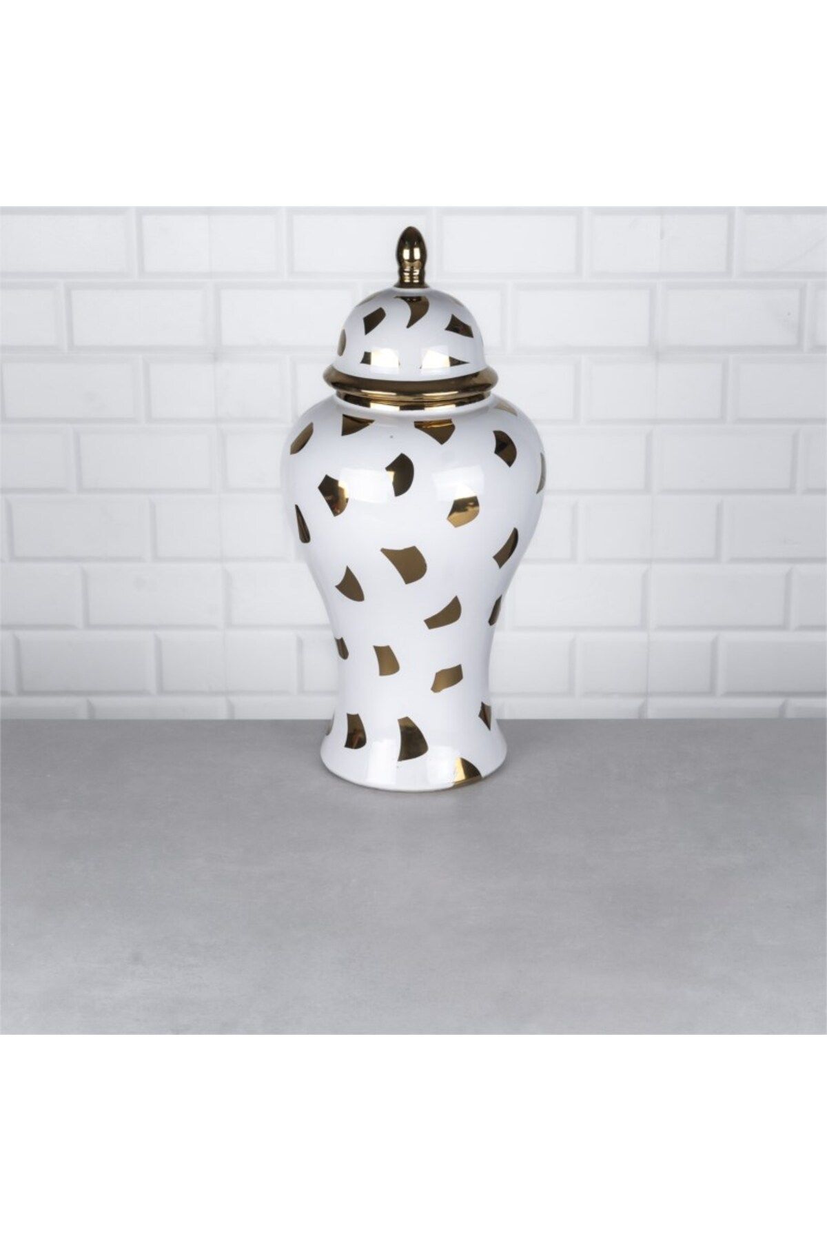 Hinora Gold Beyaz Benekli Büyük Boy Küp Porselen Dekorasyon Obje 22x22x45cm TEKLİ SATILIR