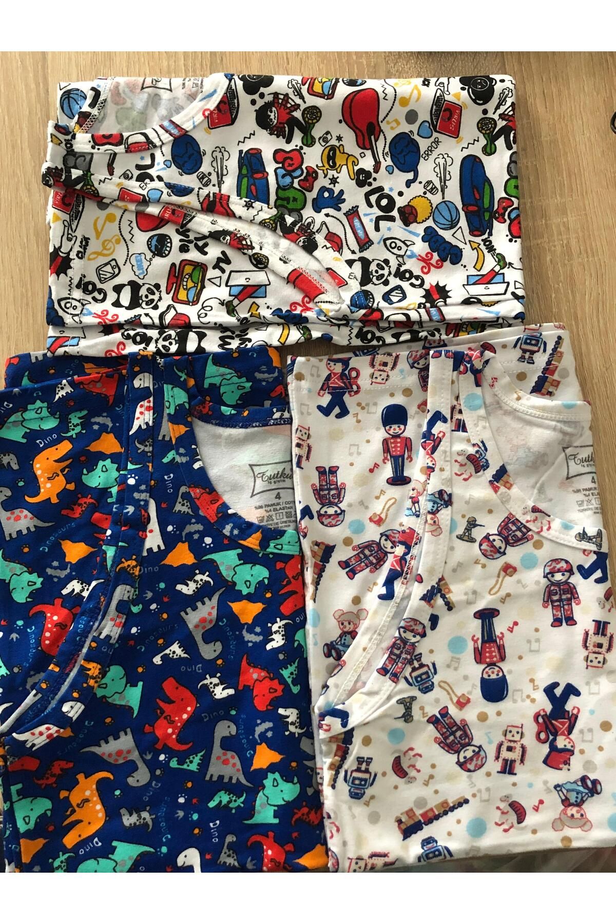 Tutku-Boy's Undershirt 3 Pack – 94% Cotton 6% Elastane – Size 4 (7-8 Years) – Combination Color 3
