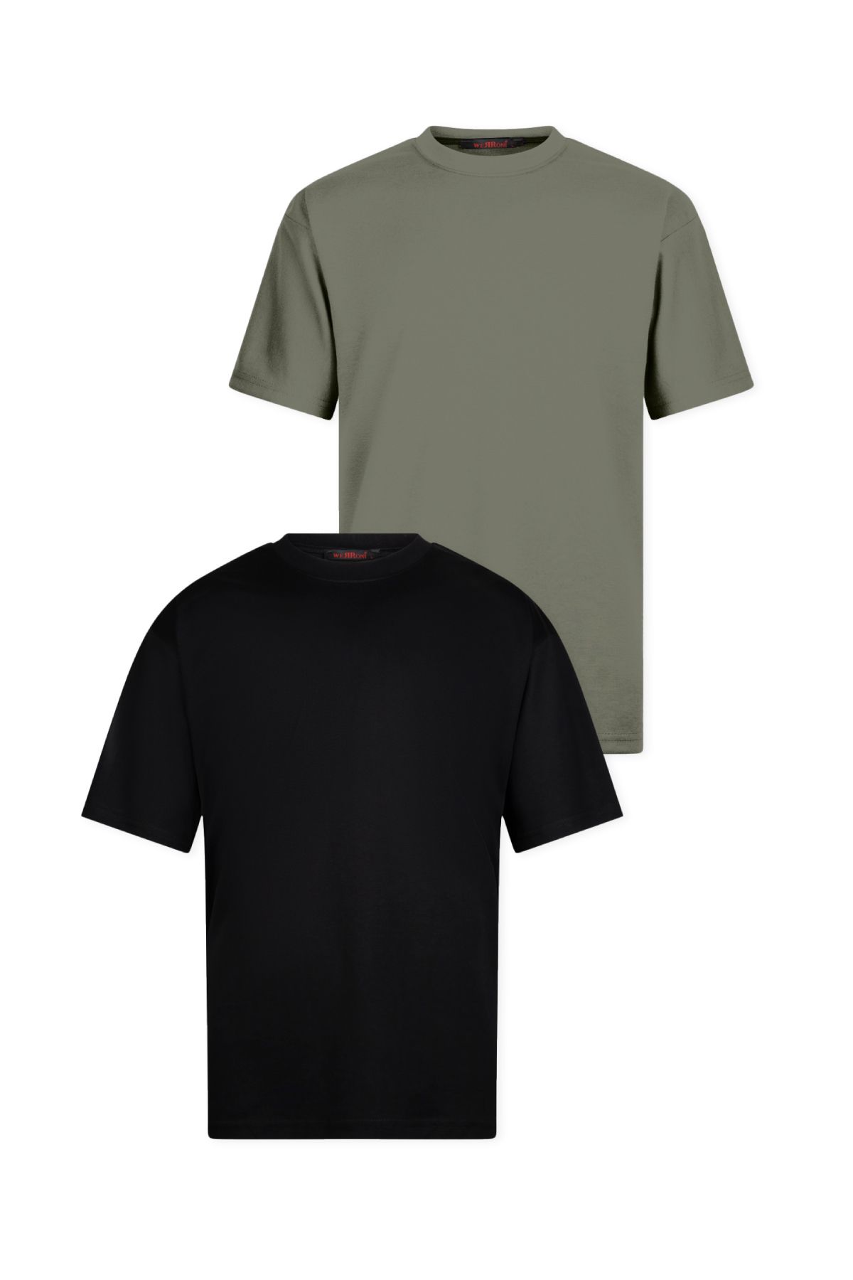 WERRONİ 2'li Oversize Basic T-Shirt - Haki - Siyah