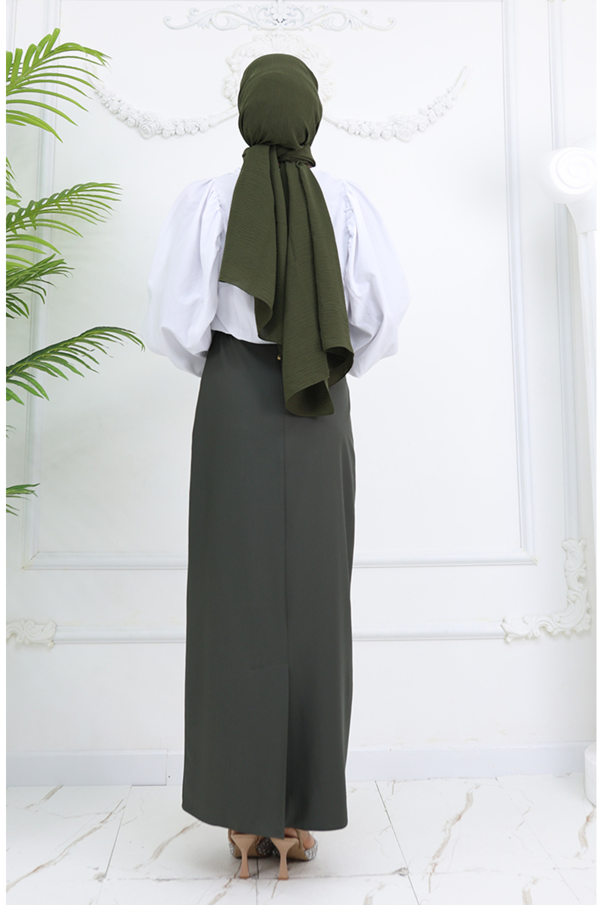 sefamerve-Belted Skirt 2251-02 Khaki 5