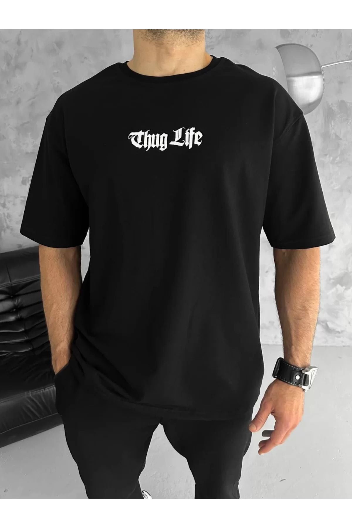 İndigo Park Erkek Tişört Günlük Şıklık ve Konfor Oversize Unisex Bisiklet Yaka Baskılı Oversize T-Shirt