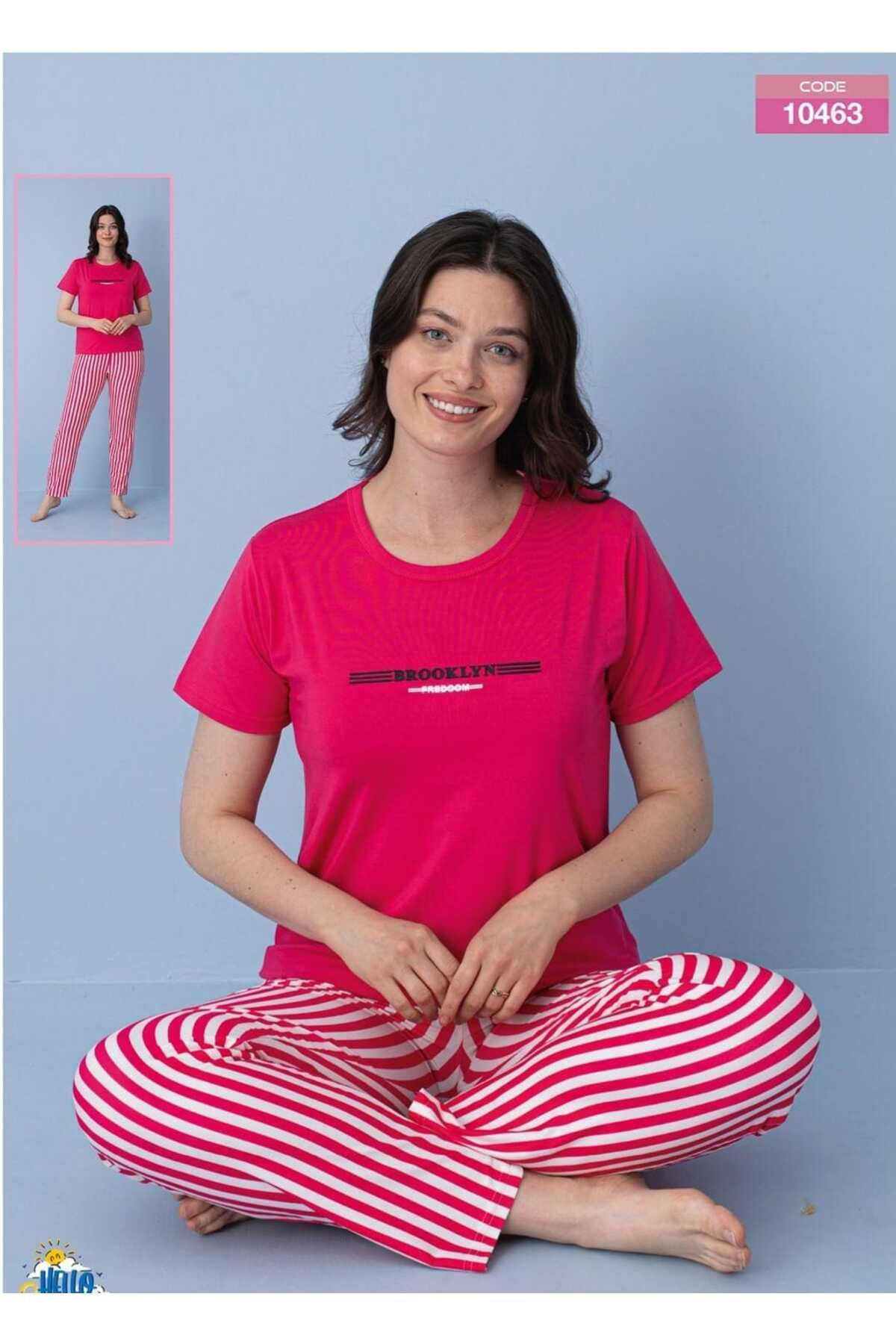 Azra Kadın Pembe Çizgili Pijama Takımı
