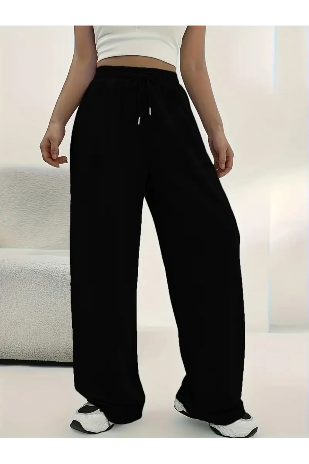 yx yustex sport Kadın Siyah Baggy Bol Kesim Esnek Rahat Kumaş Eşofman Altı ŞAH MODA