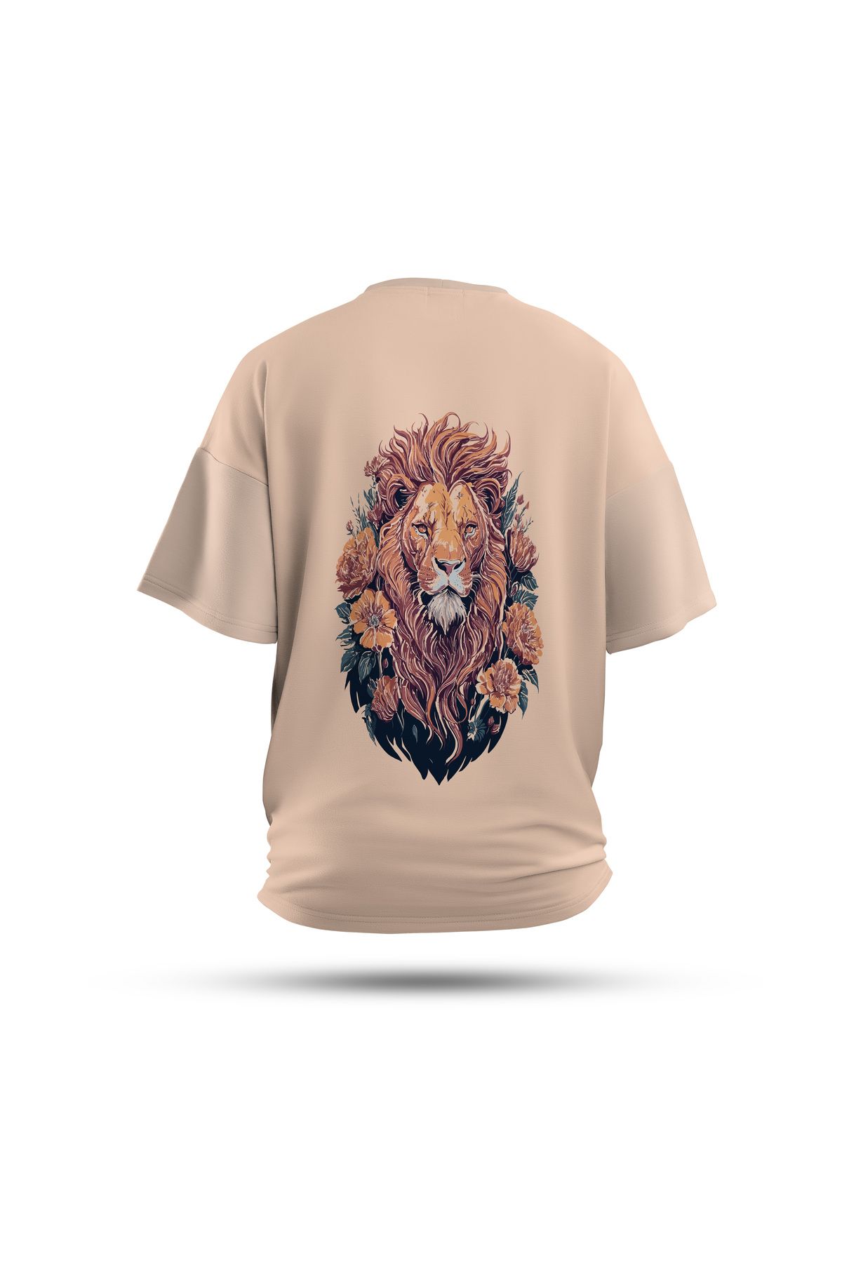 Zestia Unisex T-Shirt, Animals Aslan Sırt Baskılı, Regular, %100 Pamuk, Krem T-Shirt No: 018