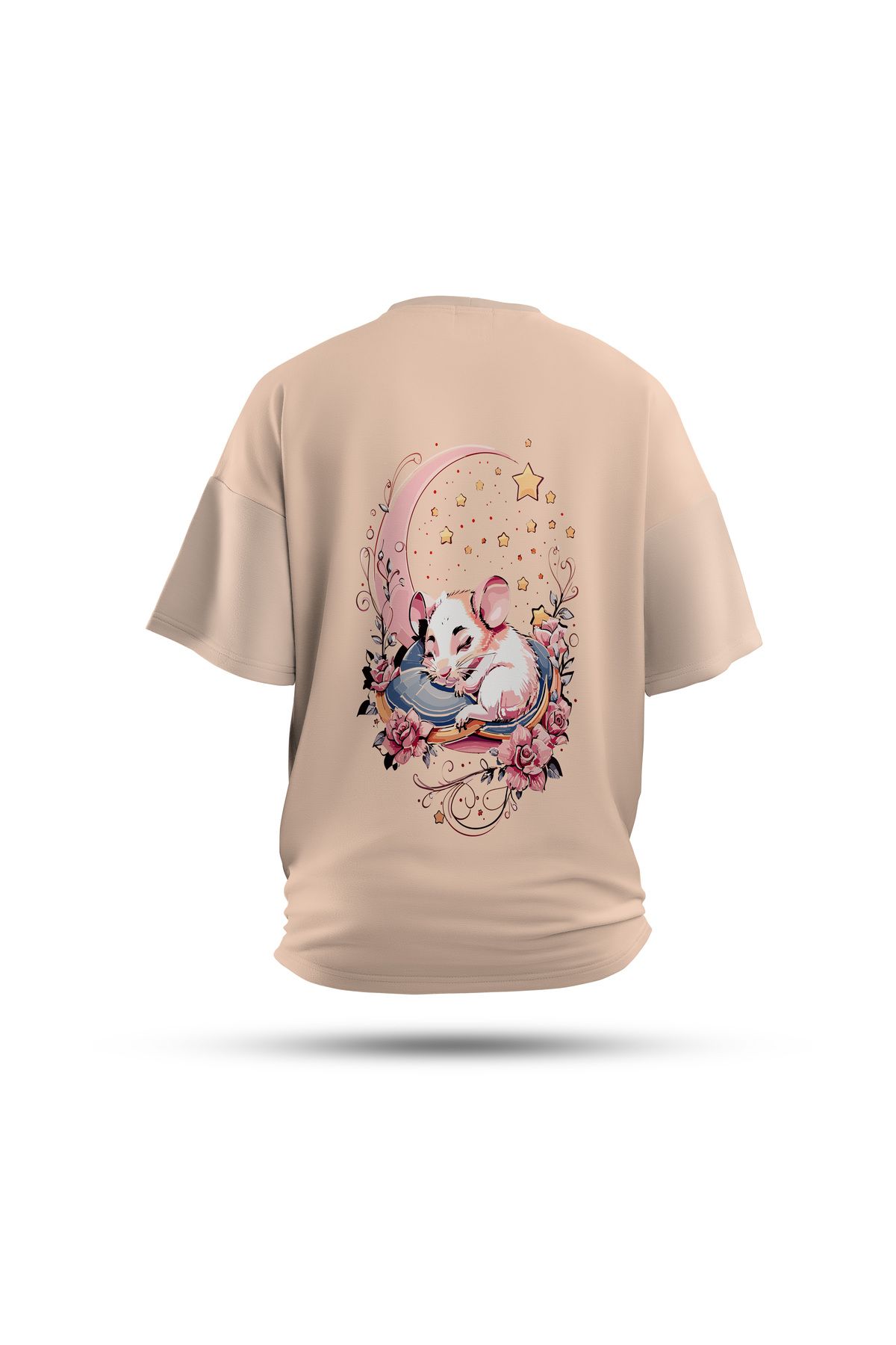 Zestia Unisex T-Shirt, Animals Fare Sırt Baskılı, Regular, %100 Pamuk, Krem T-Shirt No: 016