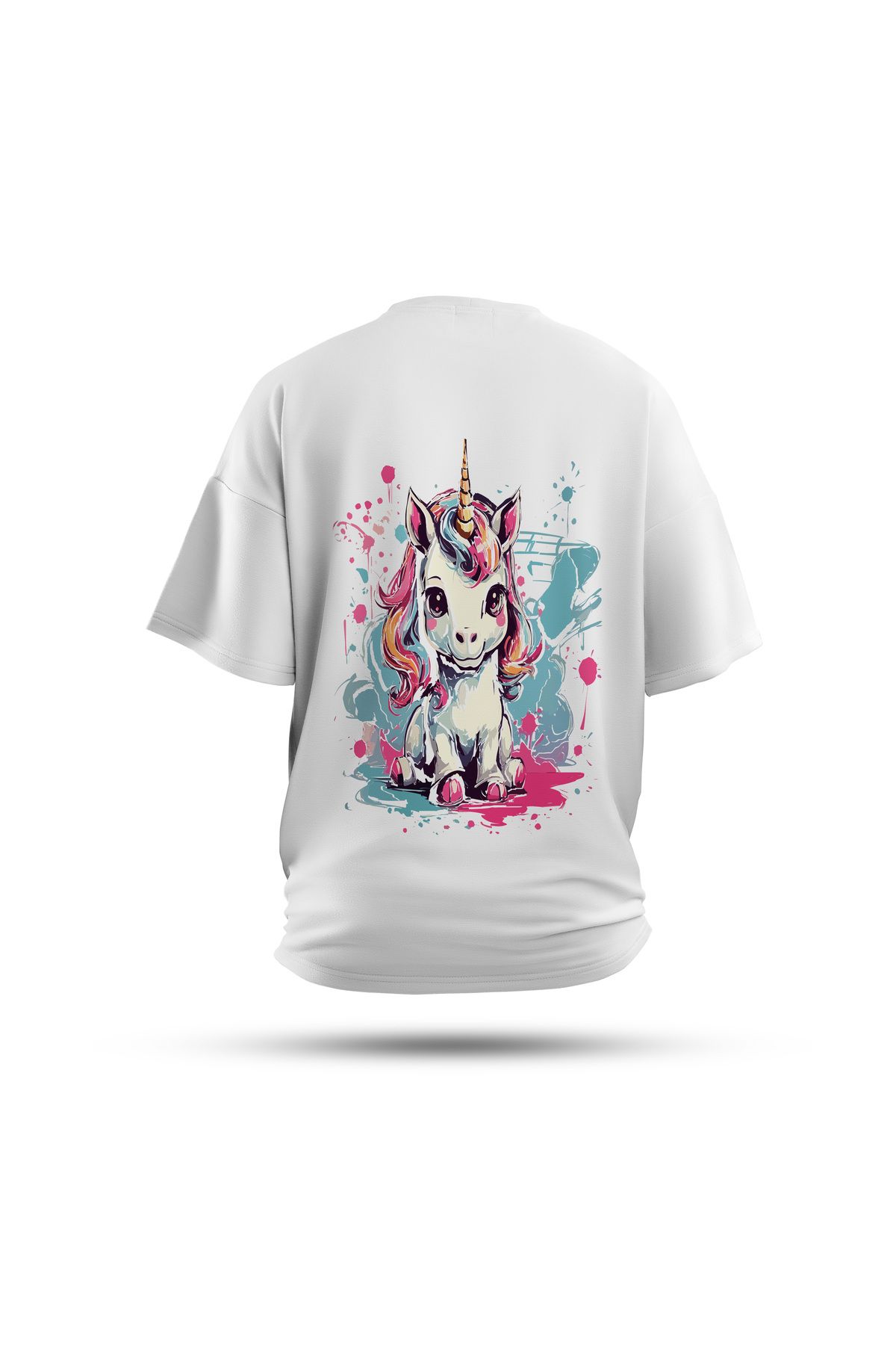 Zestia Unisex T-Shirt, Animals Unicorn Sırt Baskılı, Regular, %100 Pamuk, Beyaz T-Shirt No: 012