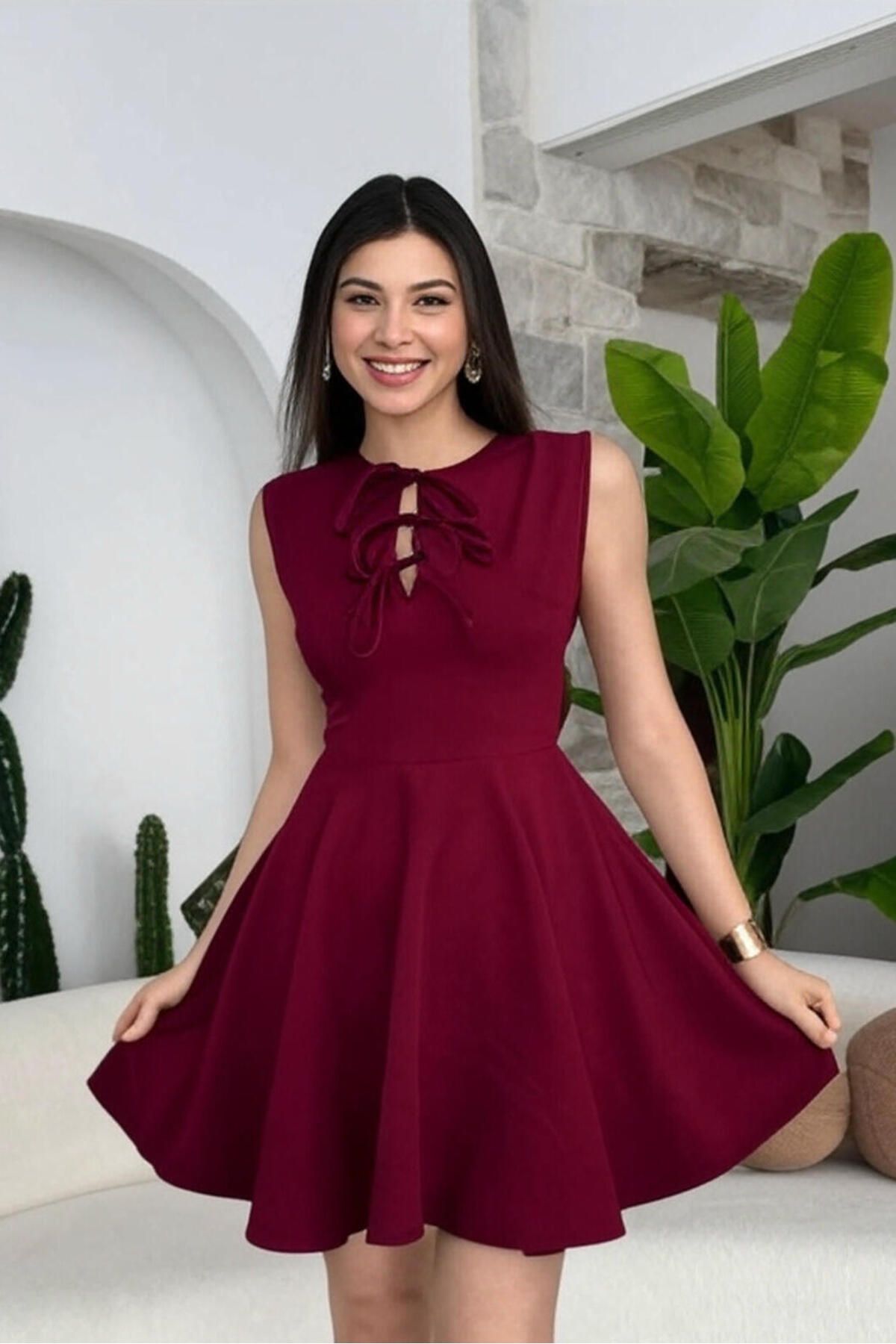 ALFUDO Moda Collection Göğsü Bağcıklı Muadil Kloş Elbise