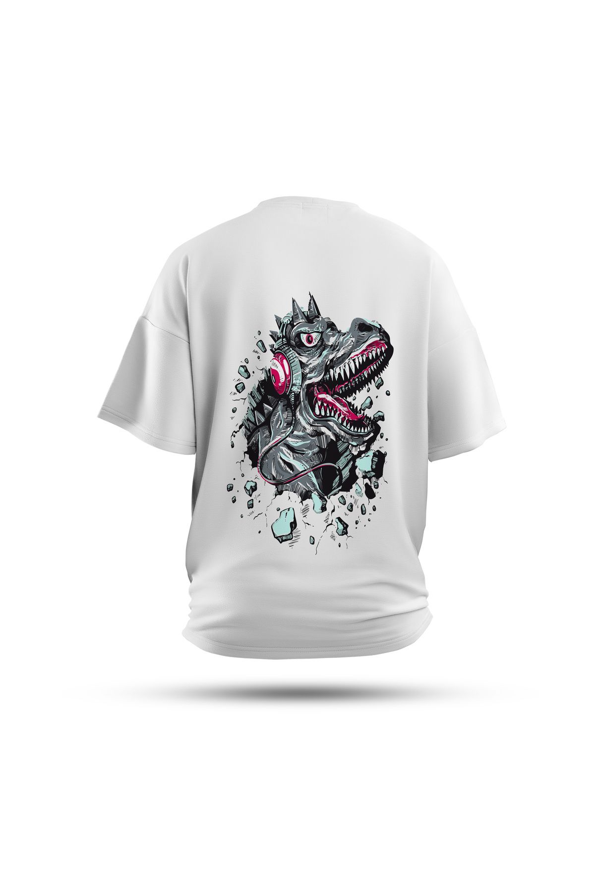 Zestia Unisex T-Shirt, Animals Dinazor Sırt Baskılı, Regular, %100 Pamuk, Beyaz T-Shirt No: 002