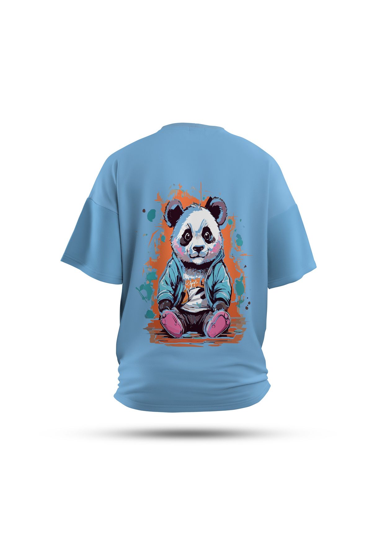 Zestia Unisex T-Shirt, Animals Panda Sırt Baskılı, Regular, %100 Pamuk, Mavi T-Shirt No: 010