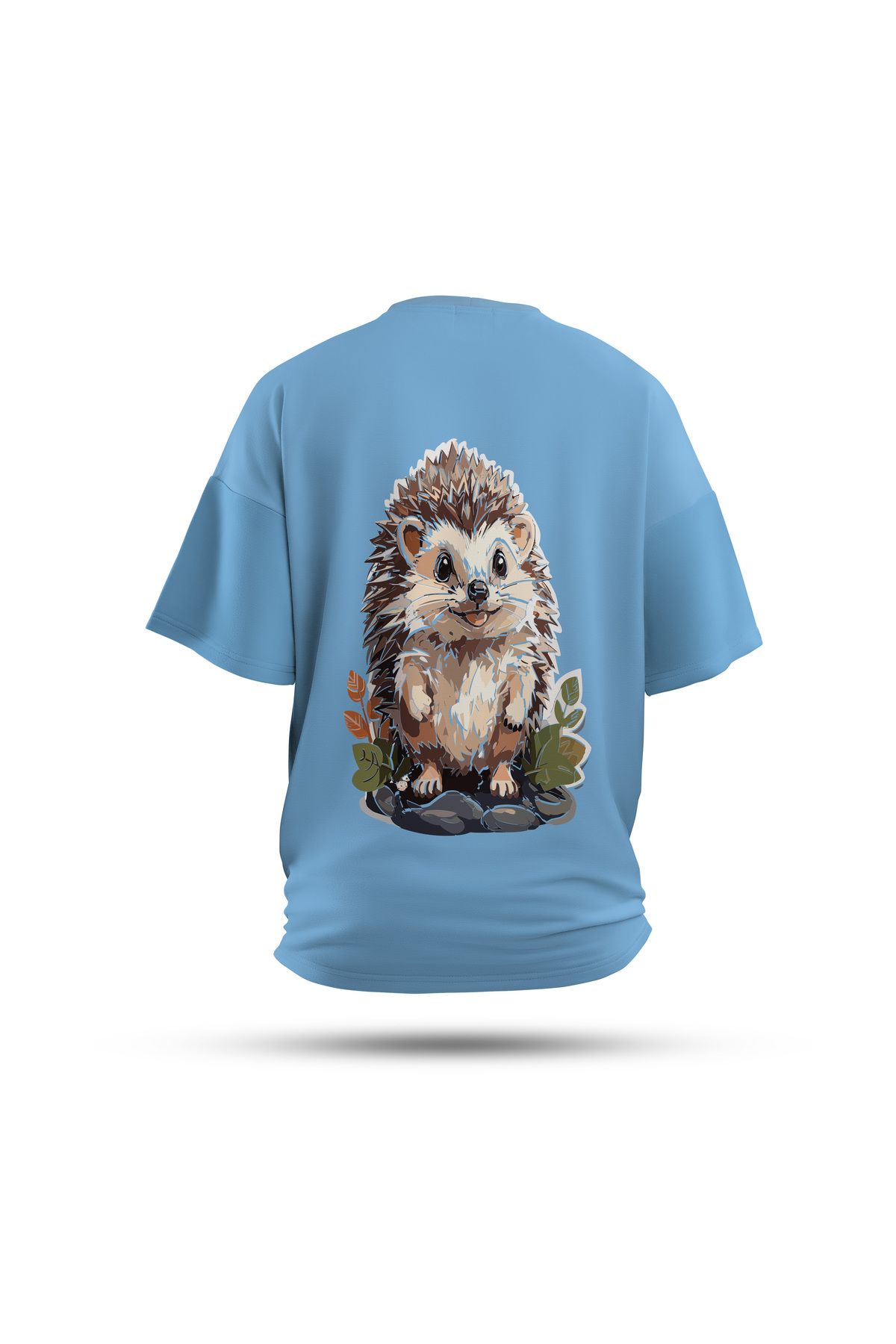 Zestia Unisex T-Shirt, Animals Kirpi Sırt Baskılı, Regular, %100 Pamuk, Mavi T-Shirt No: 005
