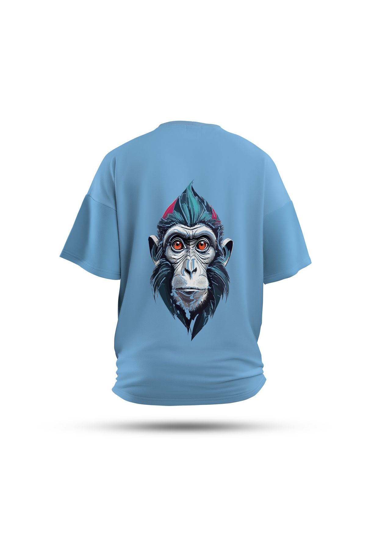 Zestia Unisex T-Shirt, Animals Maymun Sırt Baskılı, Regular, %100 Pamuk, Mavi T-Shirt No: 017