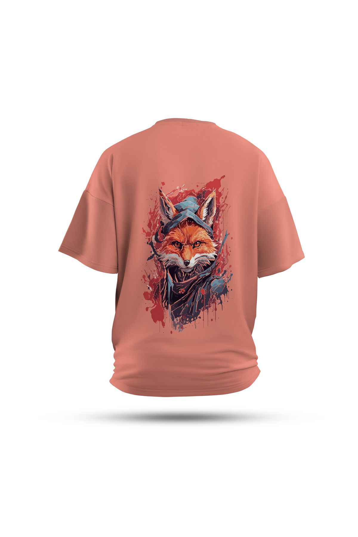 Zestia Unisex T-Shirt, Animals Beyfendi Tilki Sırt Baskılı, Regular, %100 Pamuk, Somon T-Shirt No: 011
