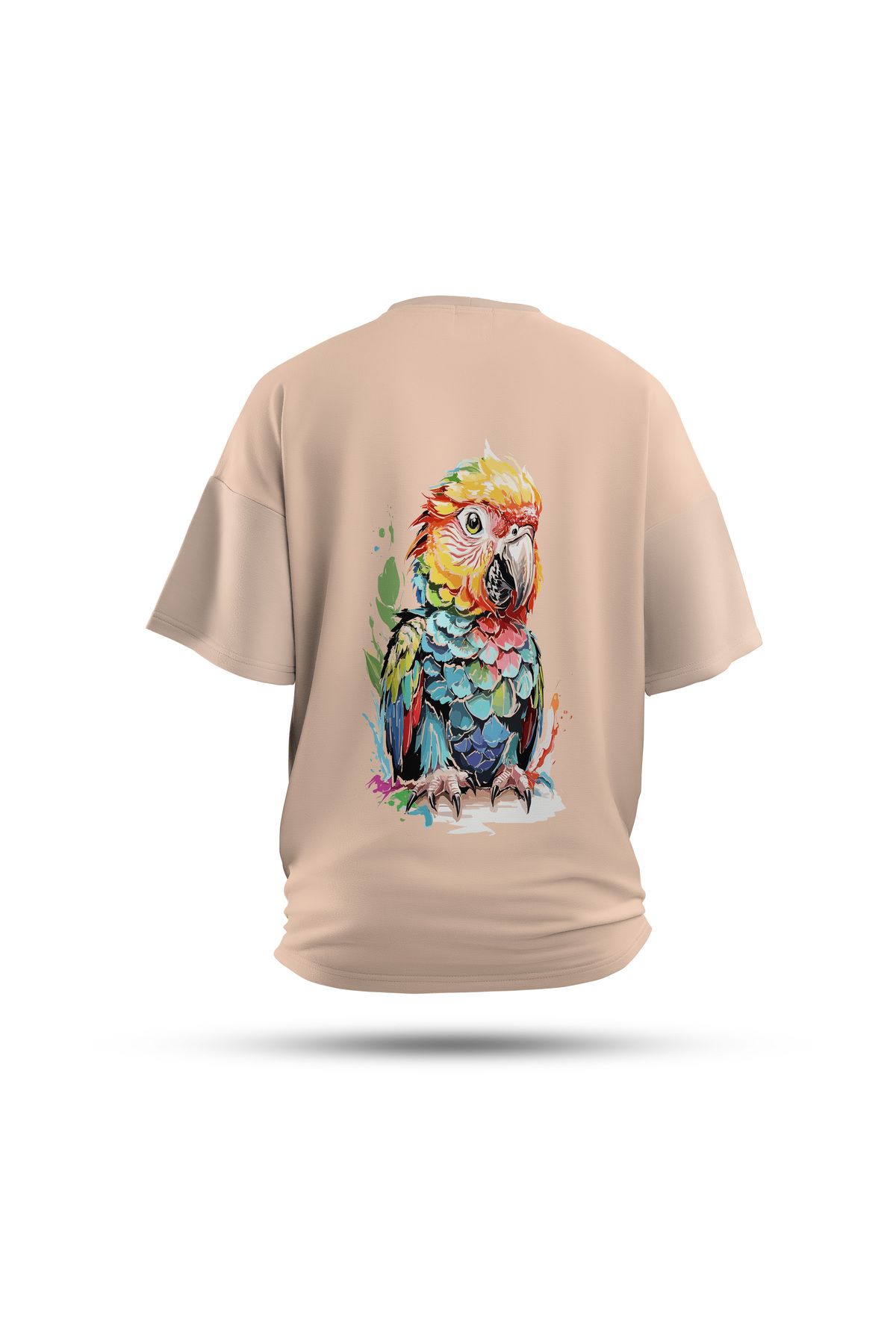 Zestia Unisex T-Shirt, Animals Papağan Sırt Baskılı, Regular, %100 Pamuk, Krem T-Shirt No: 003