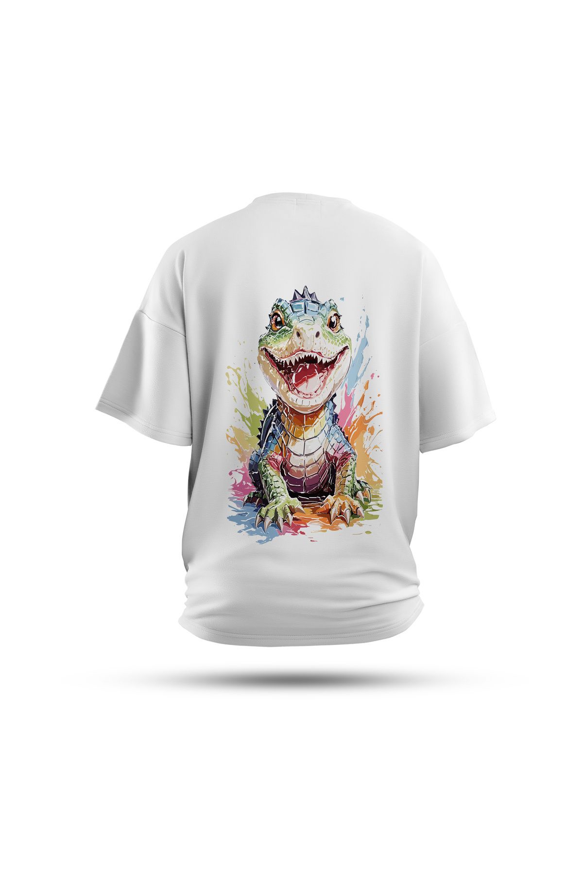Zestia Unisex T-Shirt, Animals Timsah Sırt Baskılı, Regular, %100 Pamuk, Beyaz T-Shirt No: 015
