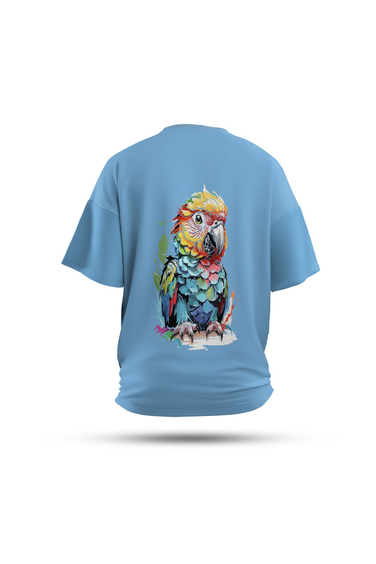 Zestia Unisex T-Shirt, Animals Papağan Sırt Baskılı, Regular, %100 Pamuk, Mavi T-Shirt No: 003