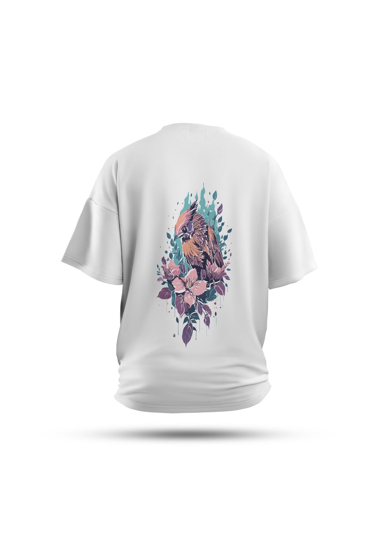 Zestia Unisex T-Shirt, Animals Serçe Sırt Baskılı, Regular, %100 Pamuk, Beyaz T-Shirt No: 019