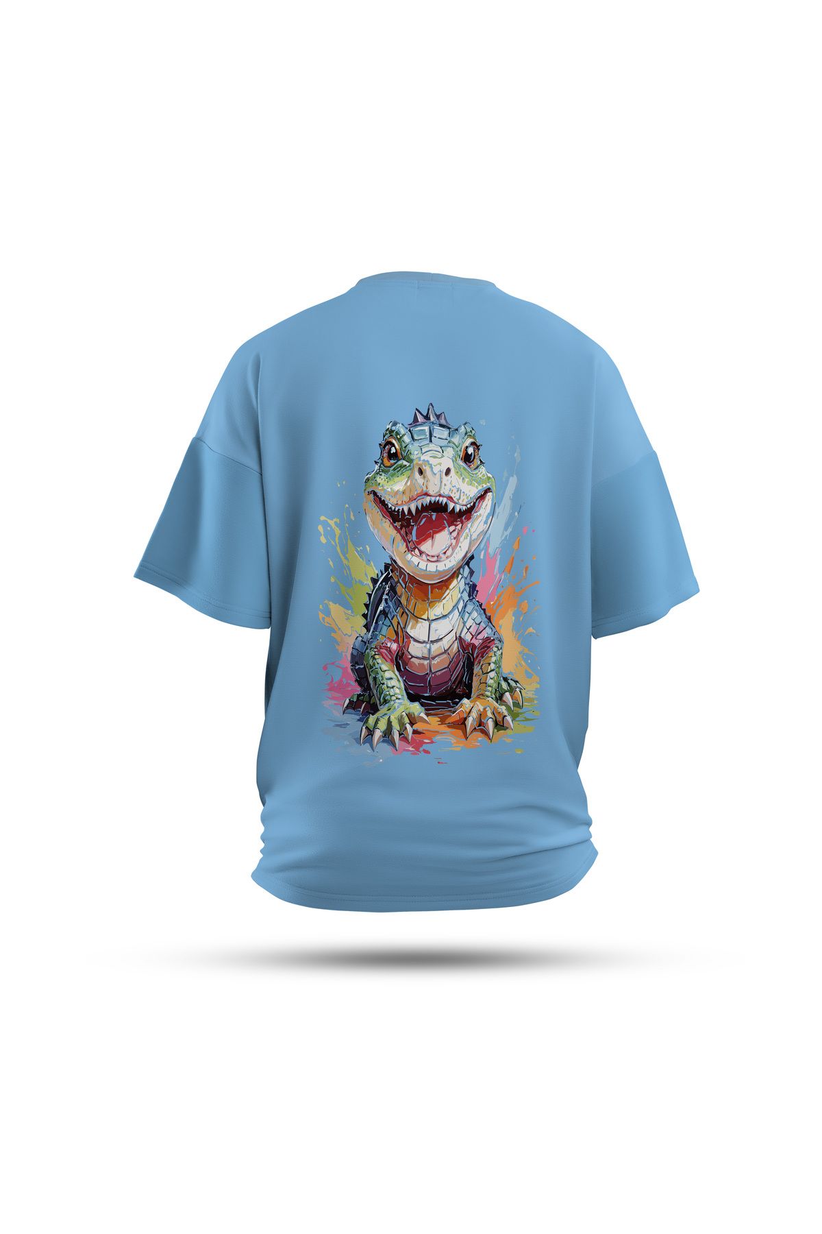 Zestia Unisex T-Shirt, Animals Timsah Sırt Baskılı, Regular, %100 Pamuk, Mavi T-Shirt No: 015
