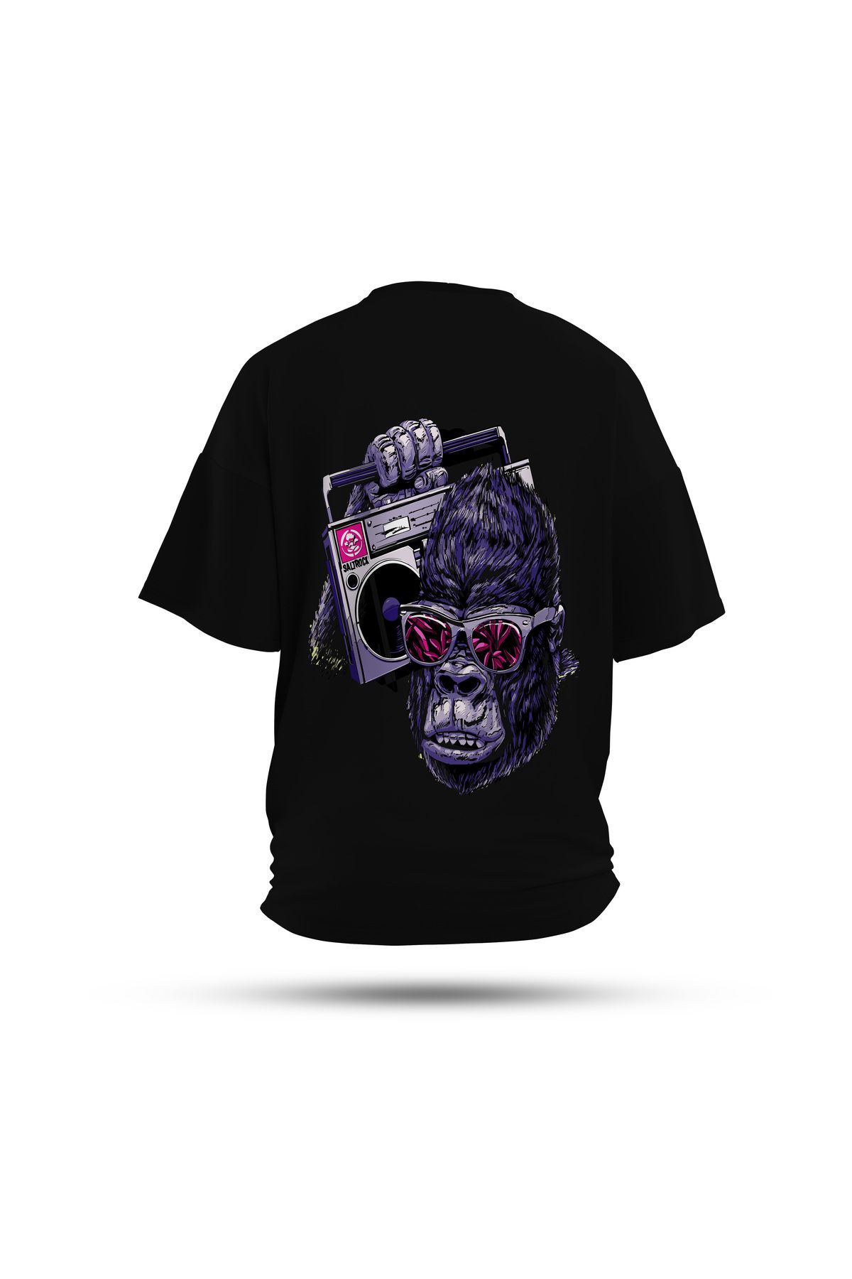 Zestia Unisex T-Shirt, Animals Goril Sırt Baskılı, Regular, %100 Pamuk, Siyah T-Shirt No: 004