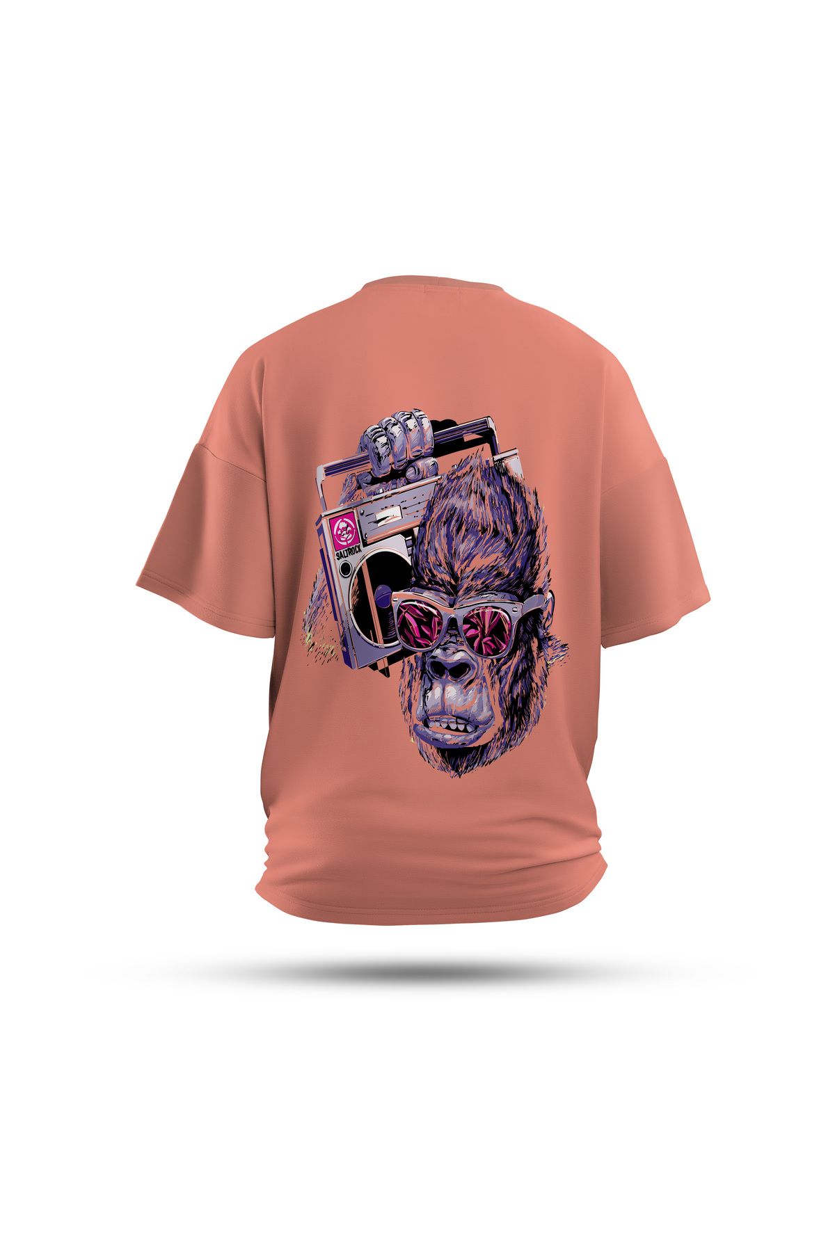 Zestia Unisex T-Shirt, Animals Goril Sırt Baskılı, Regular, %100 Pamuk, Somon T-Shirt No: 004
