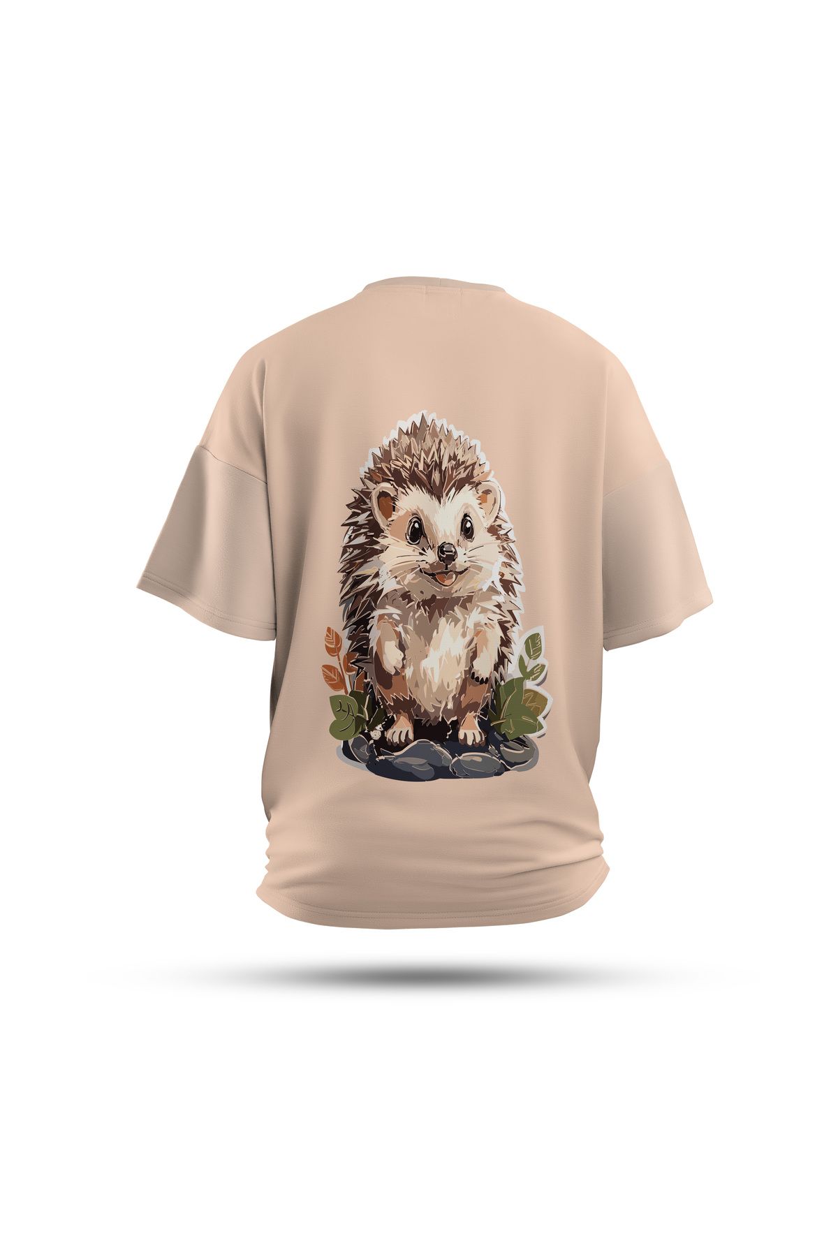 Zestia Unisex T-Shirt, Animals Kirpi Sırt Baskılı, Regular, %100 Pamuk, Krem T-Shirt No: 005