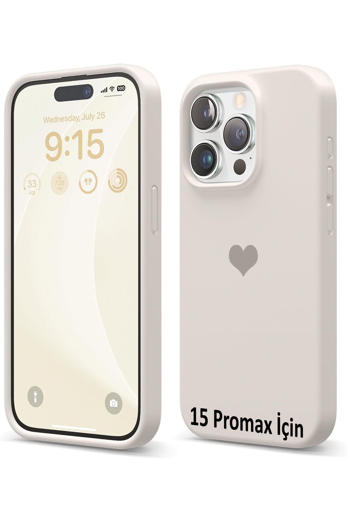 GAGA ELEKTRONİK iPhone 15 Pro Max İçin Kalp Logolu İçi Kadife Silikon Kılıf