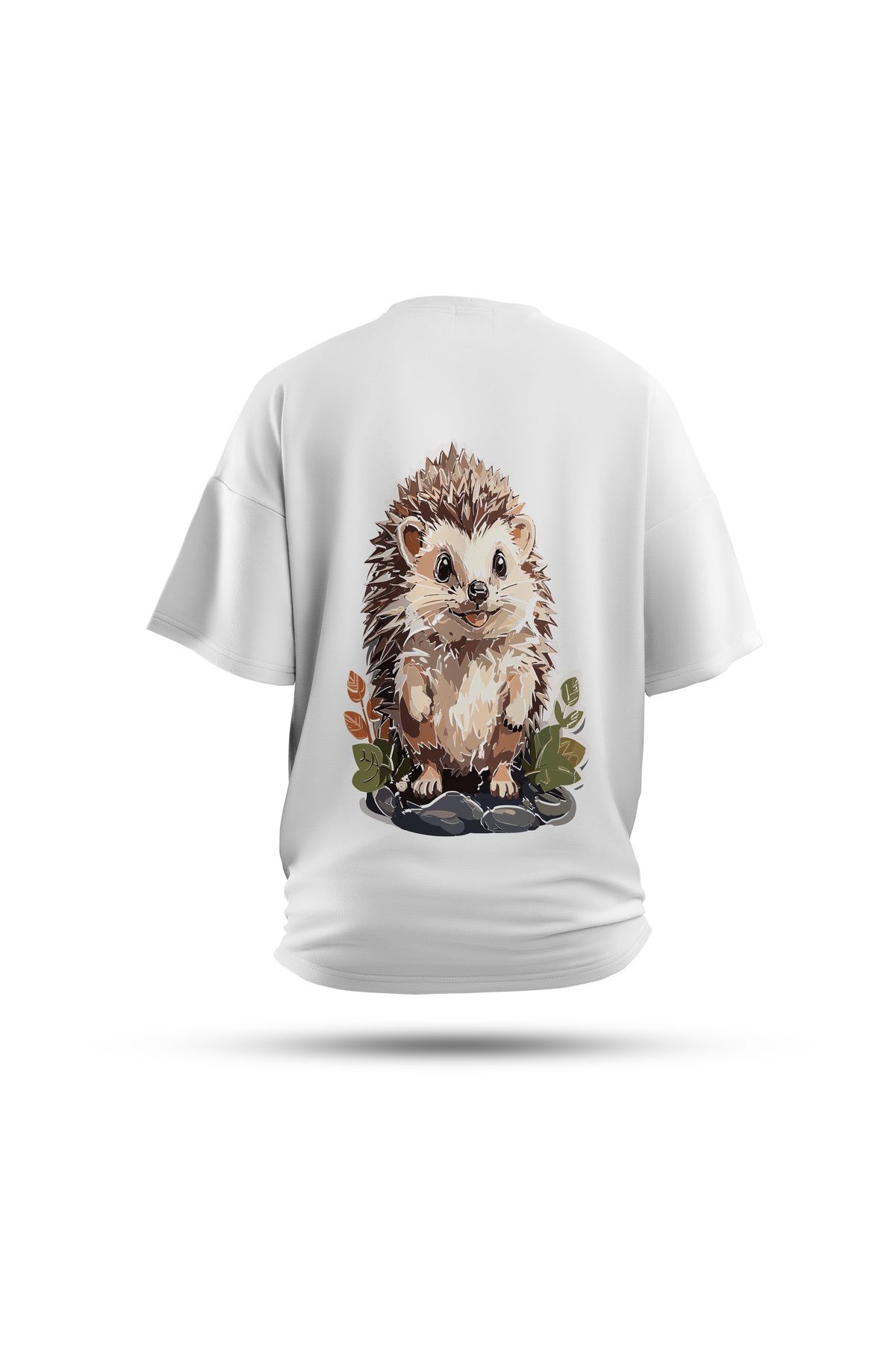 Zestia Unisex T-Shirt, Animals Kirpi Sırt Baskılı, Regular, %100 Pamuk, Beyaz T-Shirt No: 005