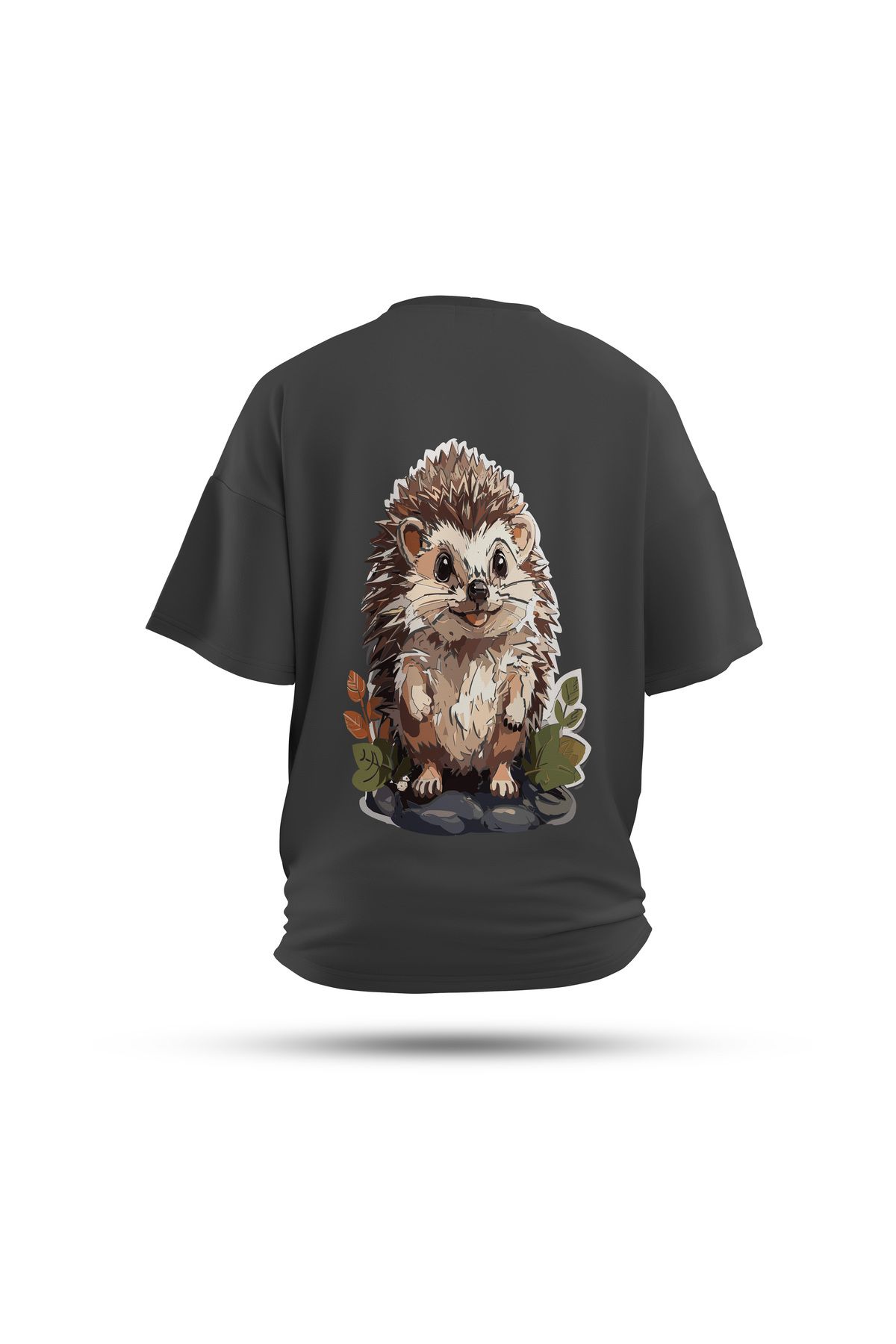 Zestia Unisex T-Shirt, Animals Kirpi Sırt Baskılı, Regular, %100 Pamuk, Antrasit T-Shirt No: 005