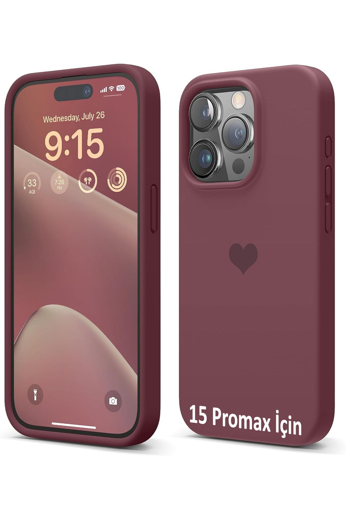 GAGA ELEKTRONİK iPhone 15 Pro Max İçin Kalp Logolu İçi Kadife Silikon Kılıf