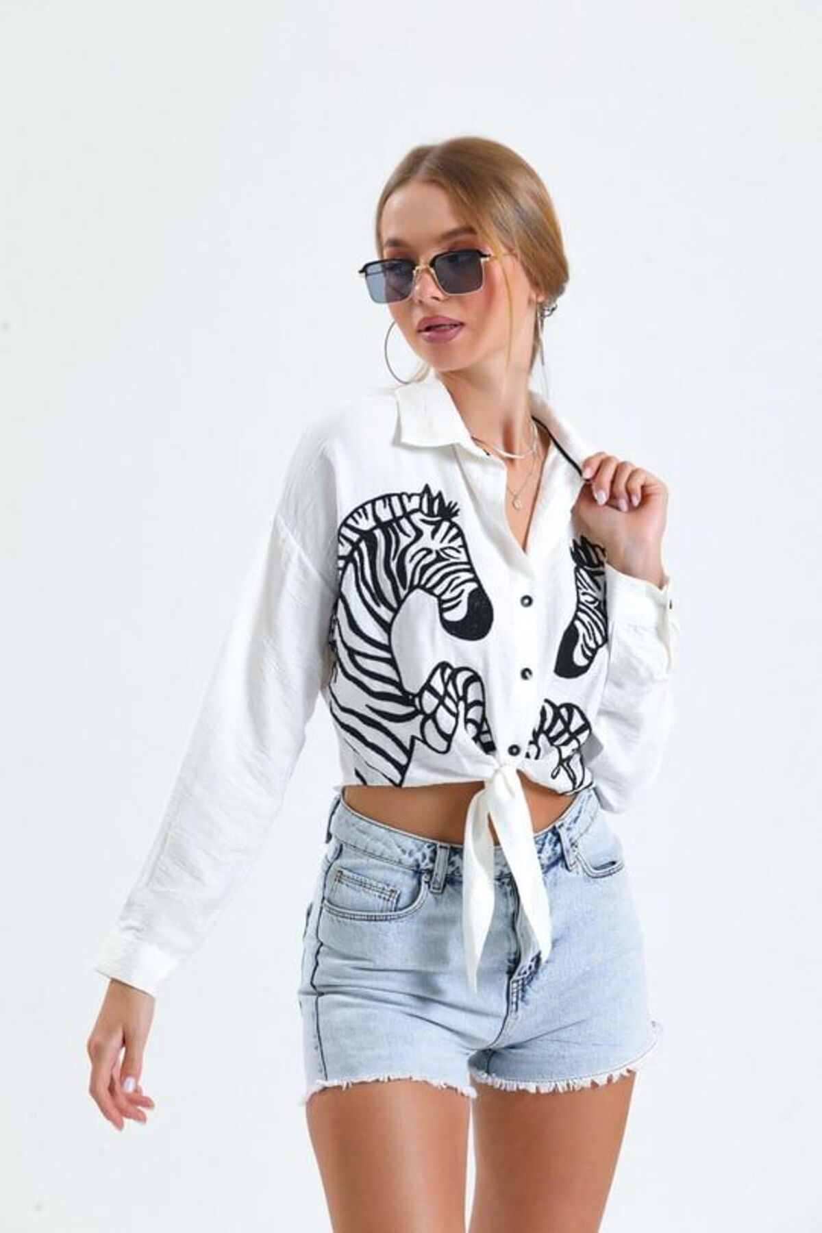 BuketCollection Zebra Nakışlı Gömlek