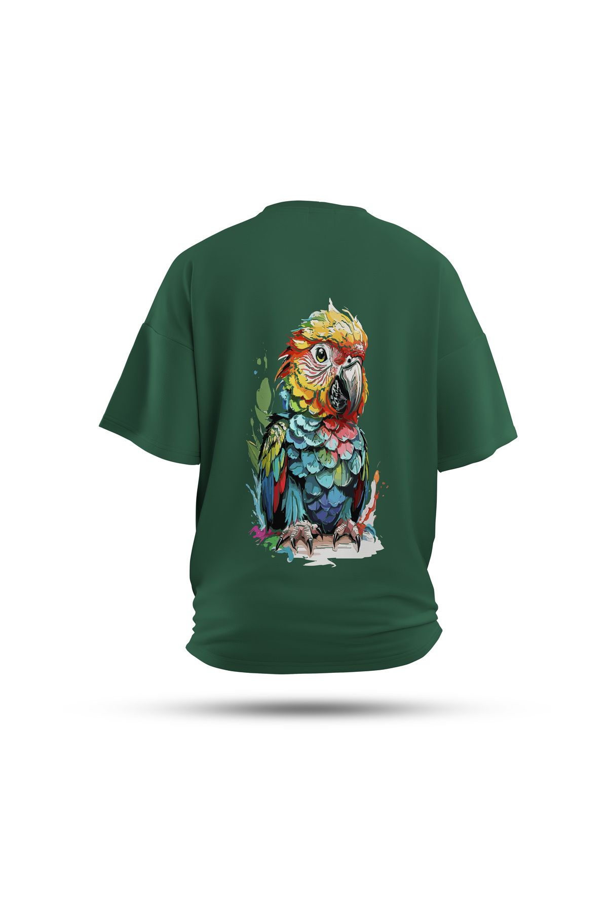 Zestia Unisex T-Shirt, Animals Papağan Sırt Baskılı, Regular, %100 Pamuk, Yeşil T-Shirt No: 003