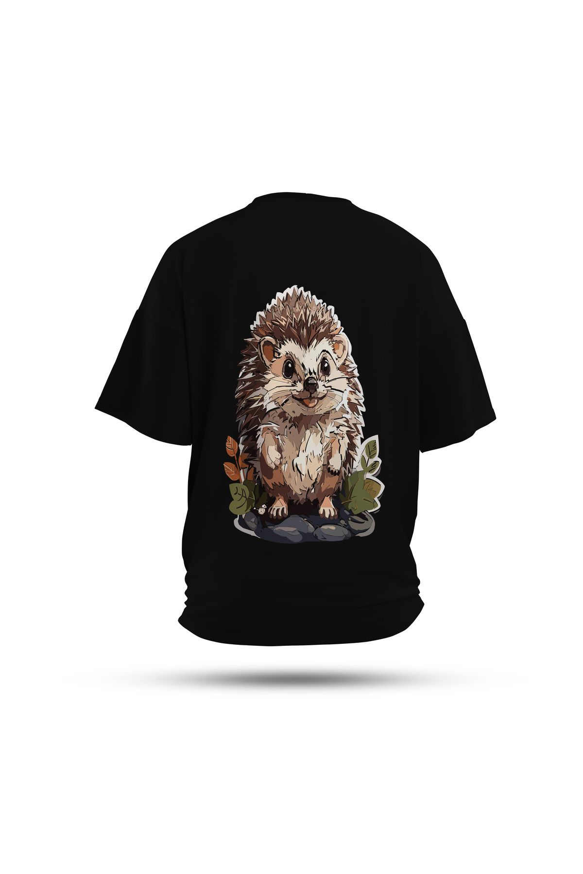 Zestia Unisex T-Shirt, Animals Kirpi Sırt Baskılı, Regular, %100 Pamuk, Siyah T-Shirt No: 005