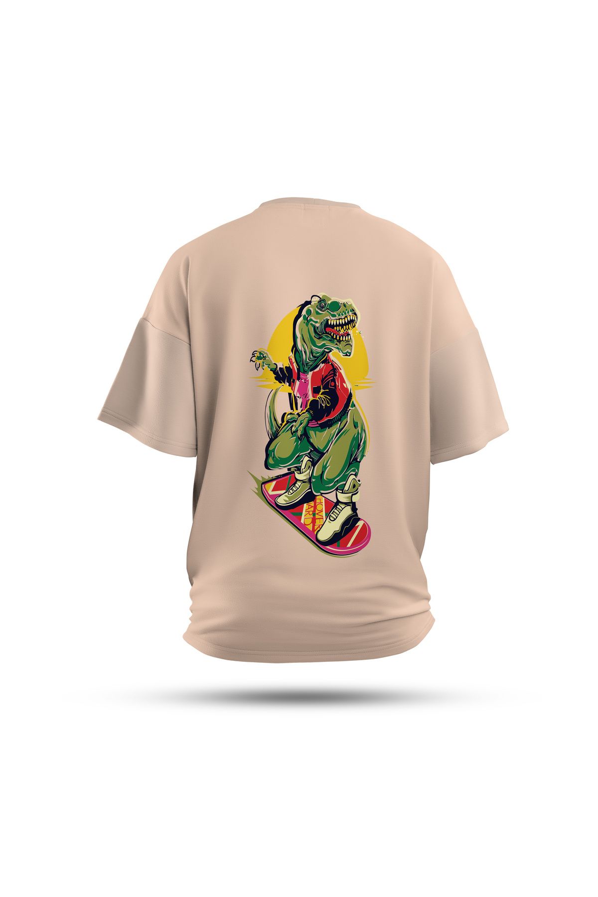 Zestia Unisex T-Shirt, Animals Dinazor Sırt Baskılı, Regular, %100 Pamuk, Krem T-Shirt No: 006