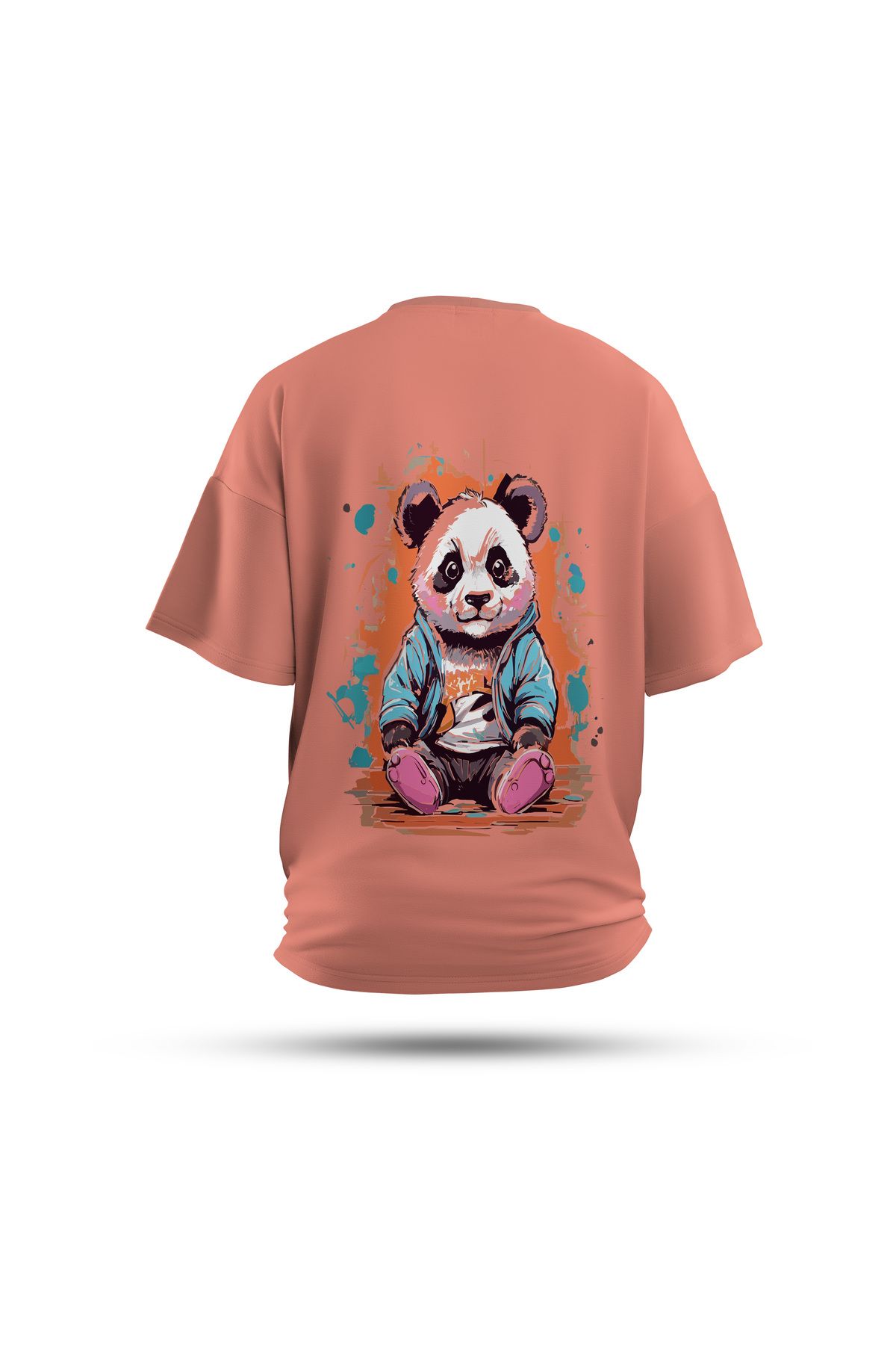 Zestia Unisex T-Shirt, Animals Panda Sırt Baskılı, Regular, %100 Pamuk, Somon T-Shirt No: 010