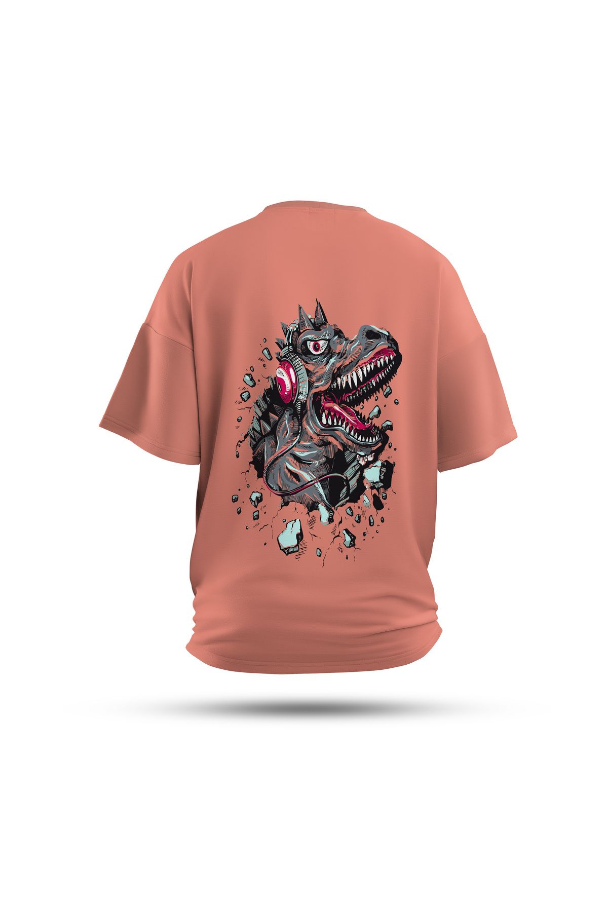 Zestia Unisex T-Shirt, Animals Dinazor Sırt Baskılı, Regular, %100 Pamuk, Somon T-Shirt No: 002