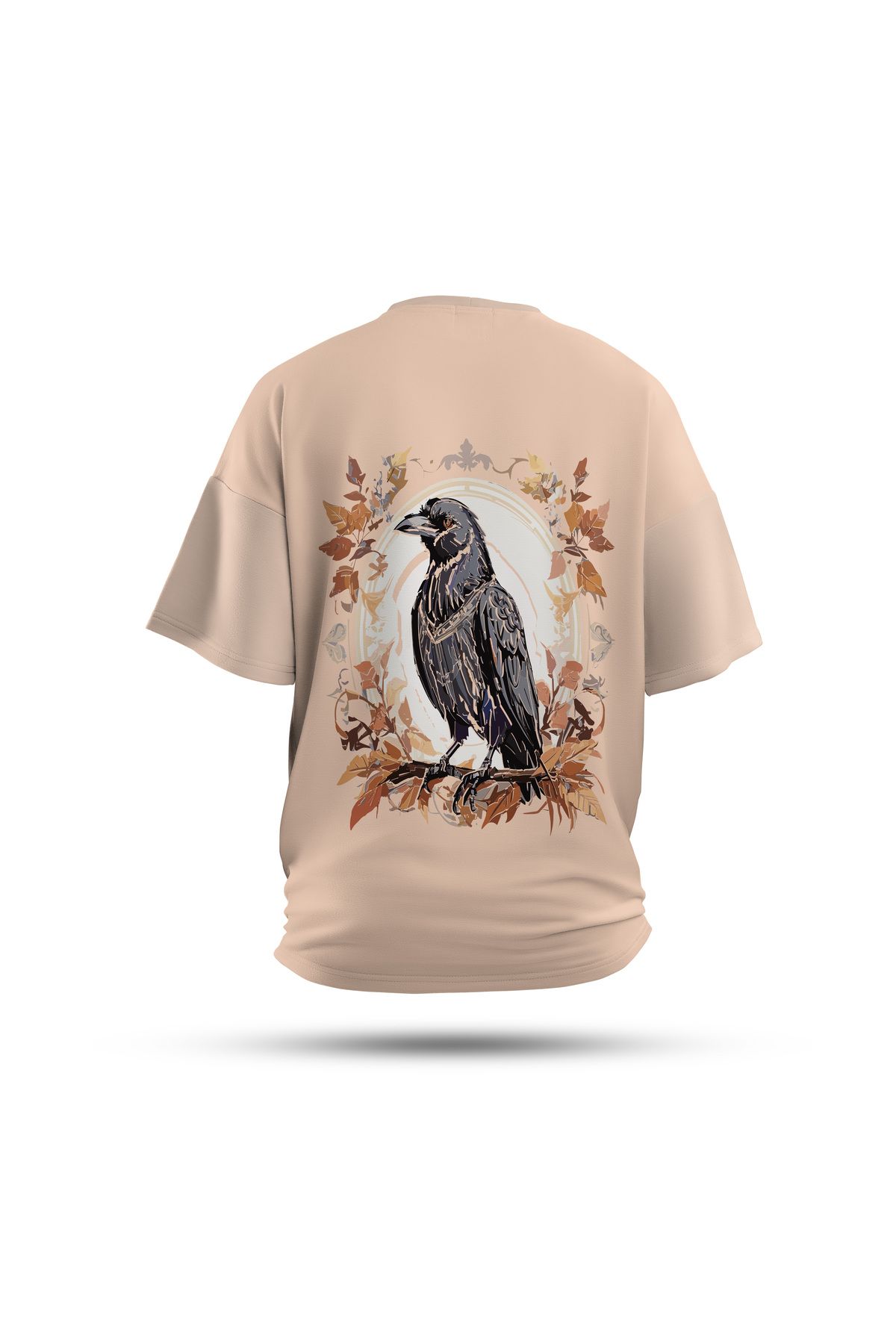 Zestia Unisex T-Shirt, Animals Karga Sırt Baskılı, Regular, %100 Pamuk, Krem T-Shirt No: 014