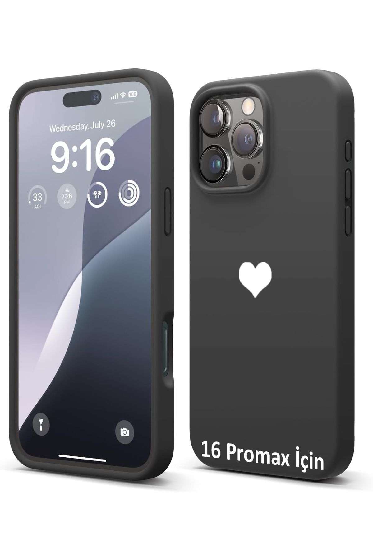 GAGA ELEKTRONİK iPhone 16 Pro Max İçin Kalp Logolu İçi Kadife Silikon Kılıf