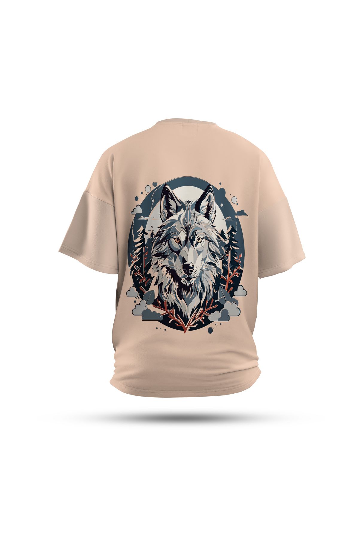 Zestia Unisex T-Shirt, Animals Kurt Sırt Baskılı, Regular, %100 Pamuk, Krem T-Shirt No: 001