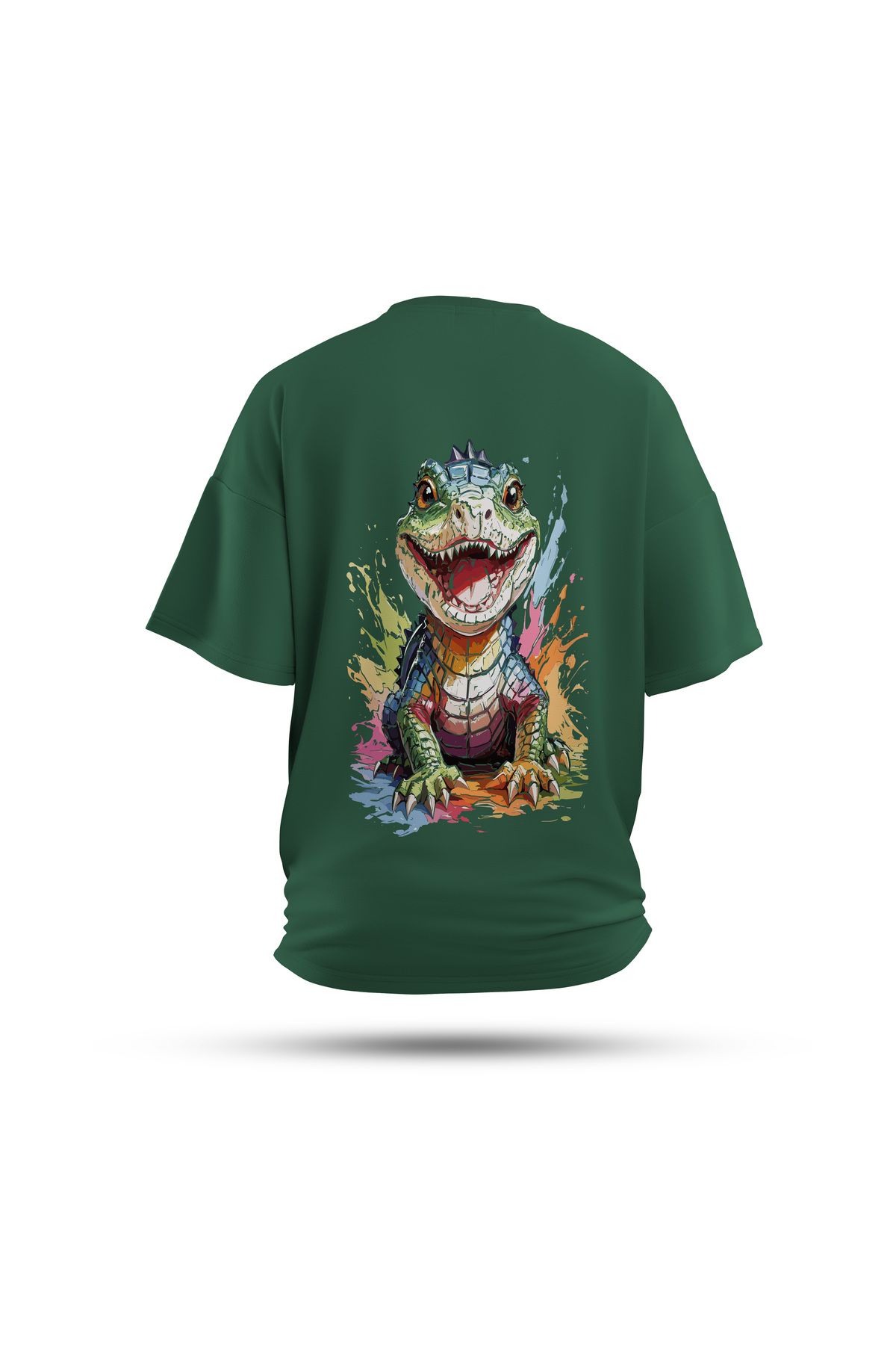 Zestia Unisex T-Shirt, Animals Timsah Sırt Baskılı, Regular, %100 Pamuk, Yeşil T-Shirt No: 015