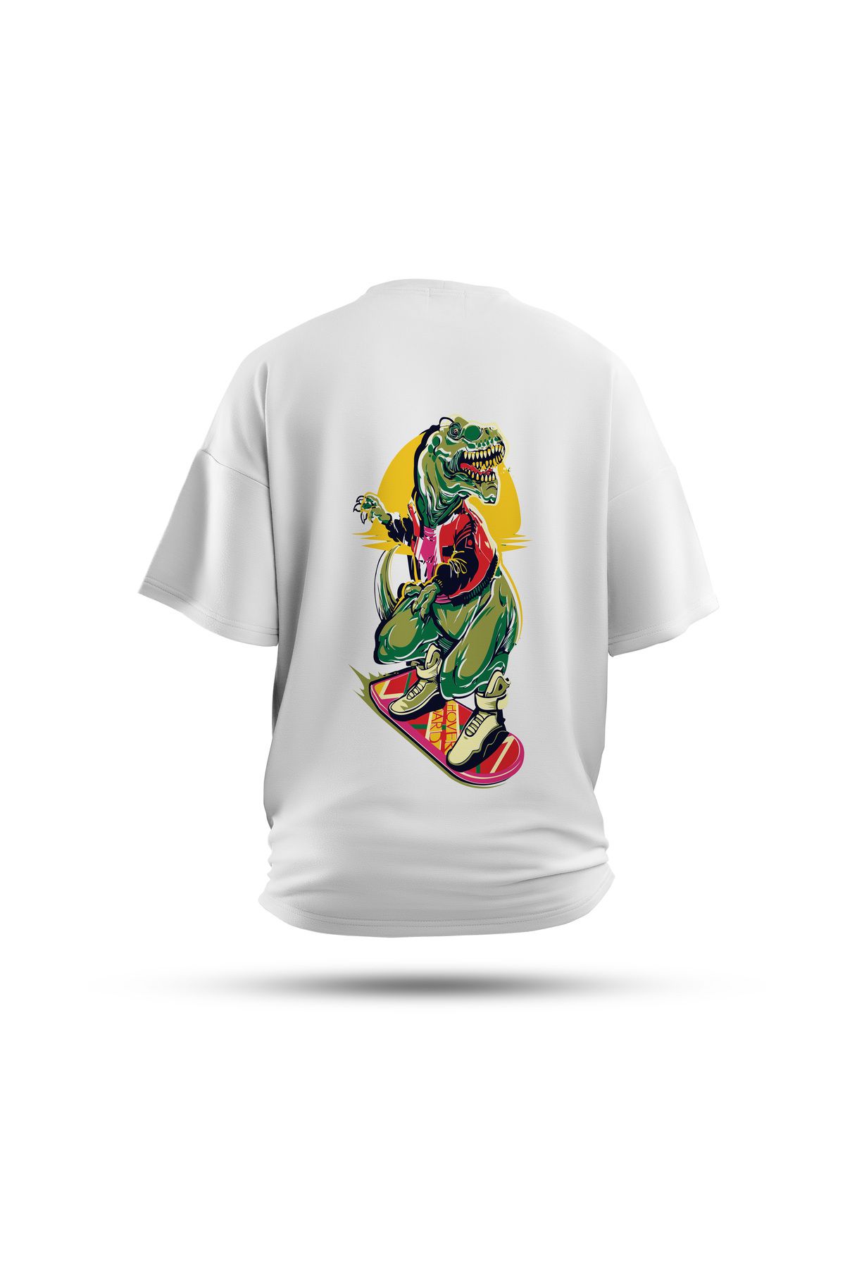 Zestia Unisex T-Shirt, Animals Dinazor Sırt Baskılı, Regular, %100 Pamuk, Beyaz T-Shirt No: 006